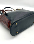 Vintage Brahmin Black Leather Croc Embossed Bucket Shoulder Bag