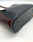 Vintage Brahmin Black Leather Croc Embossed Bucket Shoulder Bag