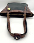 Vintage Brahmin Black Leather Croc Embossed Bucket Shoulder Bag