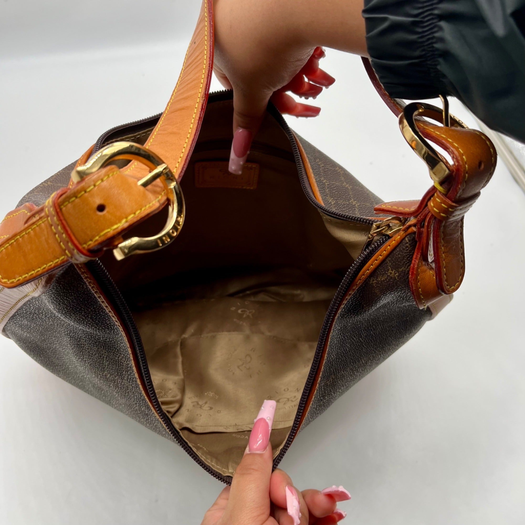 Rioni Brown Signature Monogram Shoulder Bag