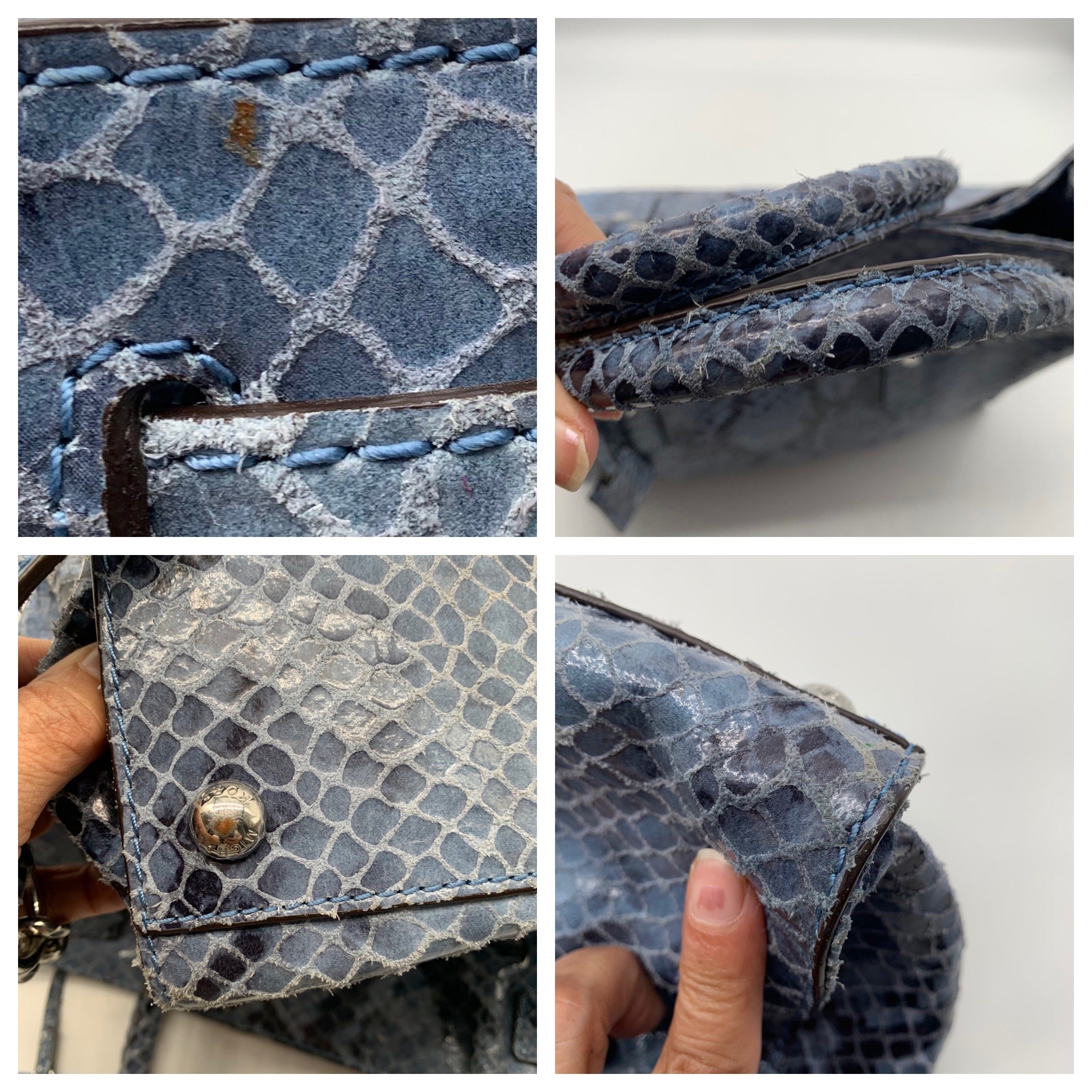 Michael Kors Blue Suede Python Embossed Hamilton Tote Bag