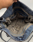 Michael Kors Blue Suede Python Embossed Hamilton Tote Bag