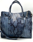 Michael Kors Blue Suede Python Embossed Hamilton Tote Bag