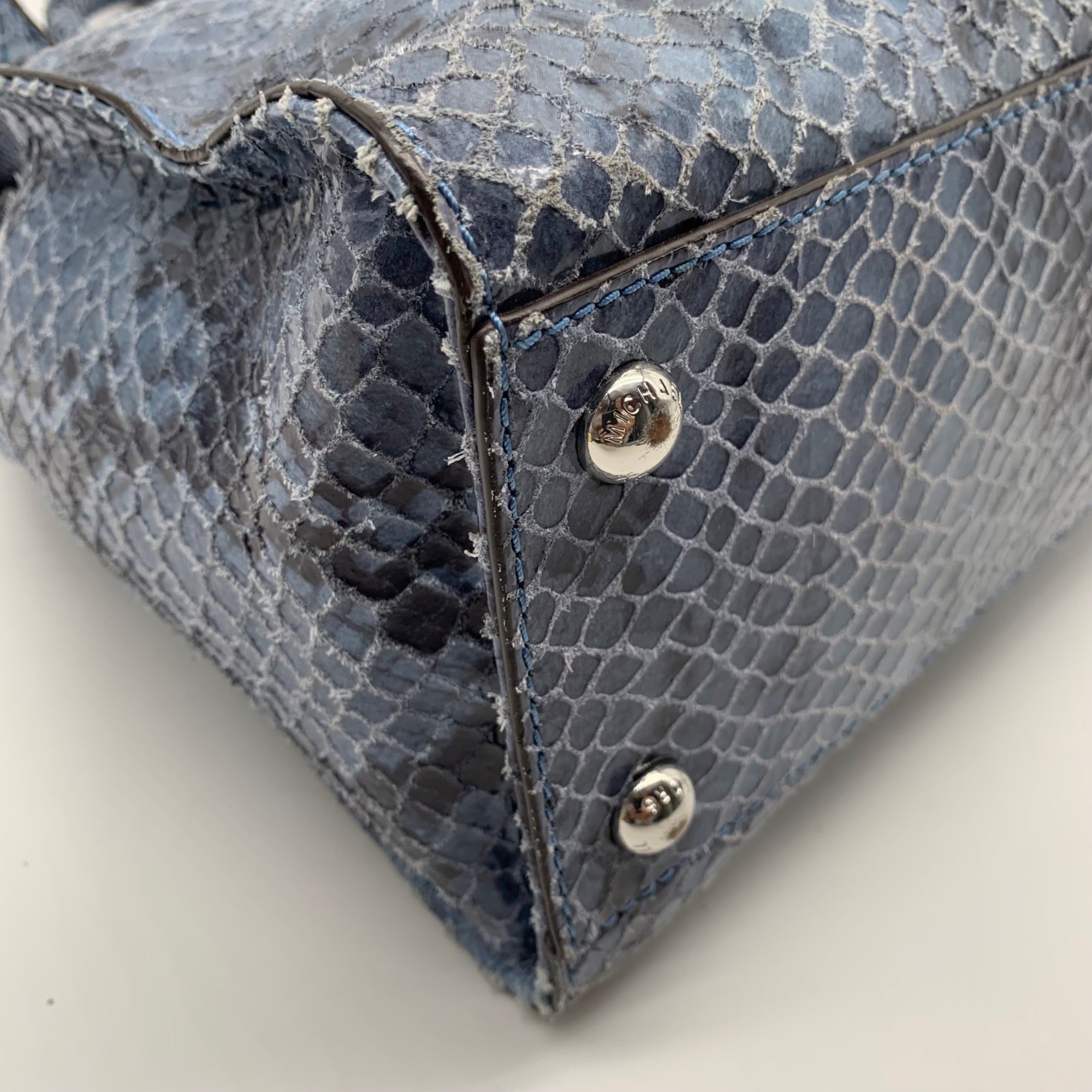 Michael Kors Blue Suede Python Embossed Hamilton Tote Bag