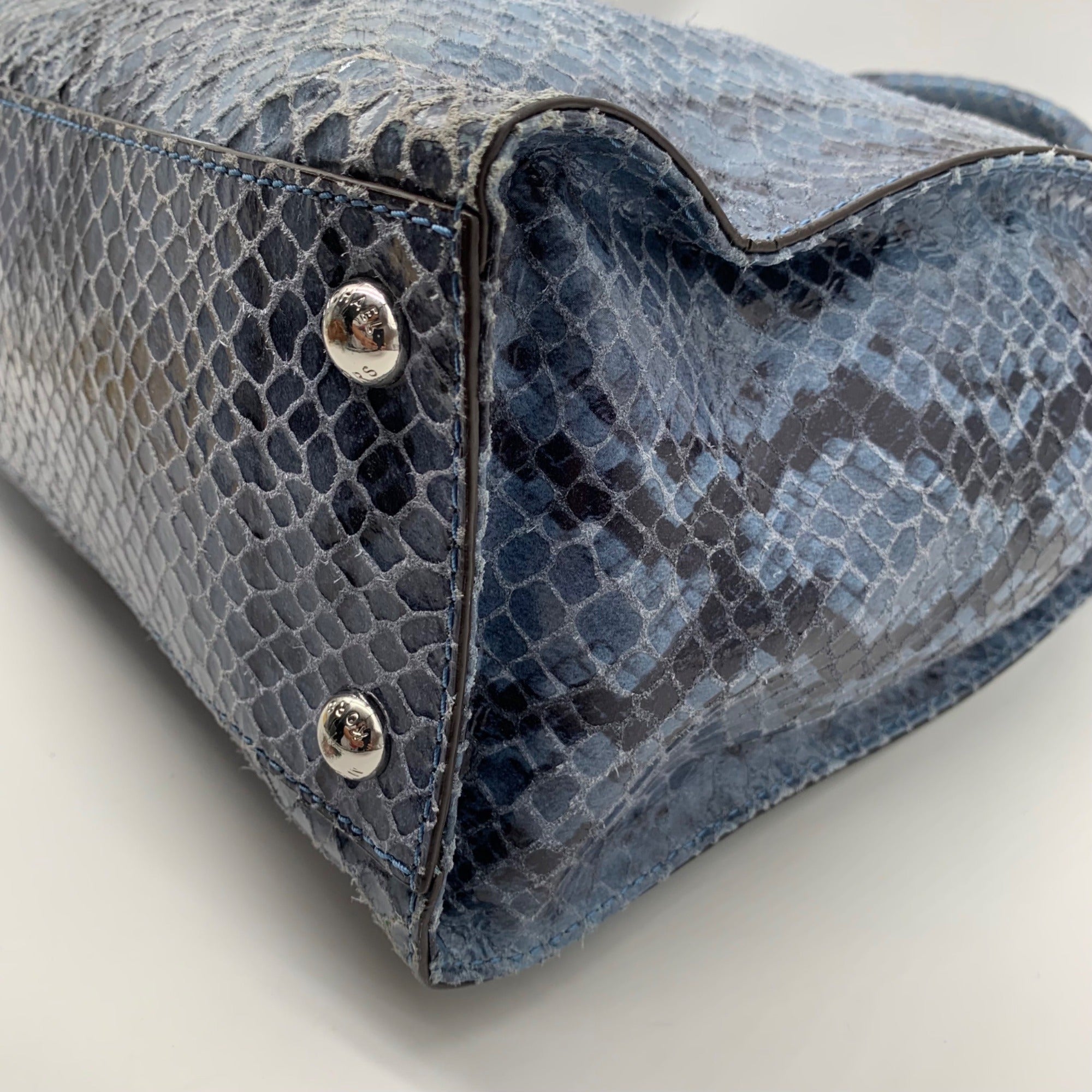 Michael Kors Blue Suede Python Embossed Hamilton Tote Bag