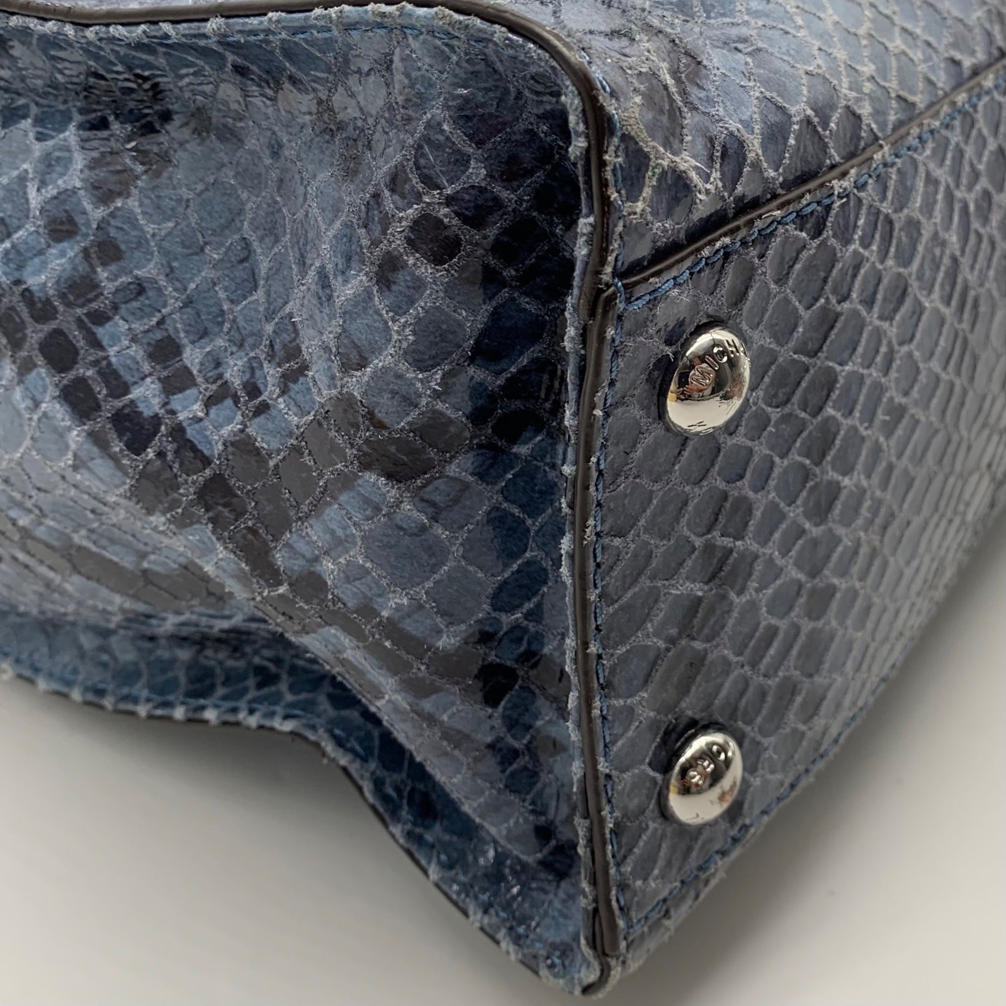 Michael Kors Blue Suede Python Embossed Hamilton Tote Bag