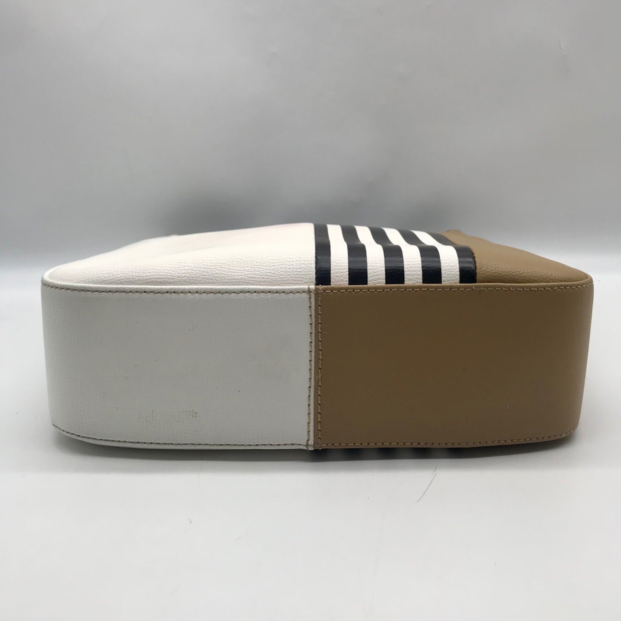 Henri Bendel White Striped Leather Bowery Messenger Bag