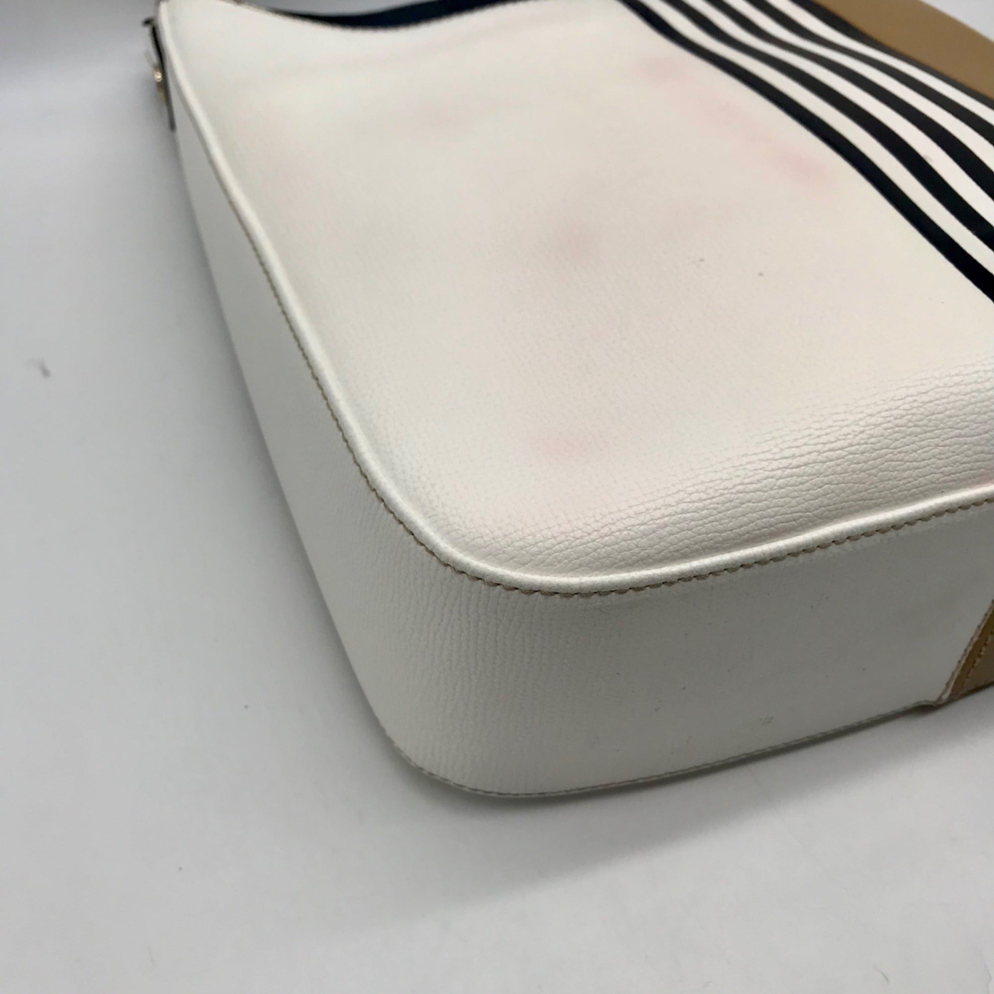 Henri Bendel White Striped Leather Bowery Messenger Bag