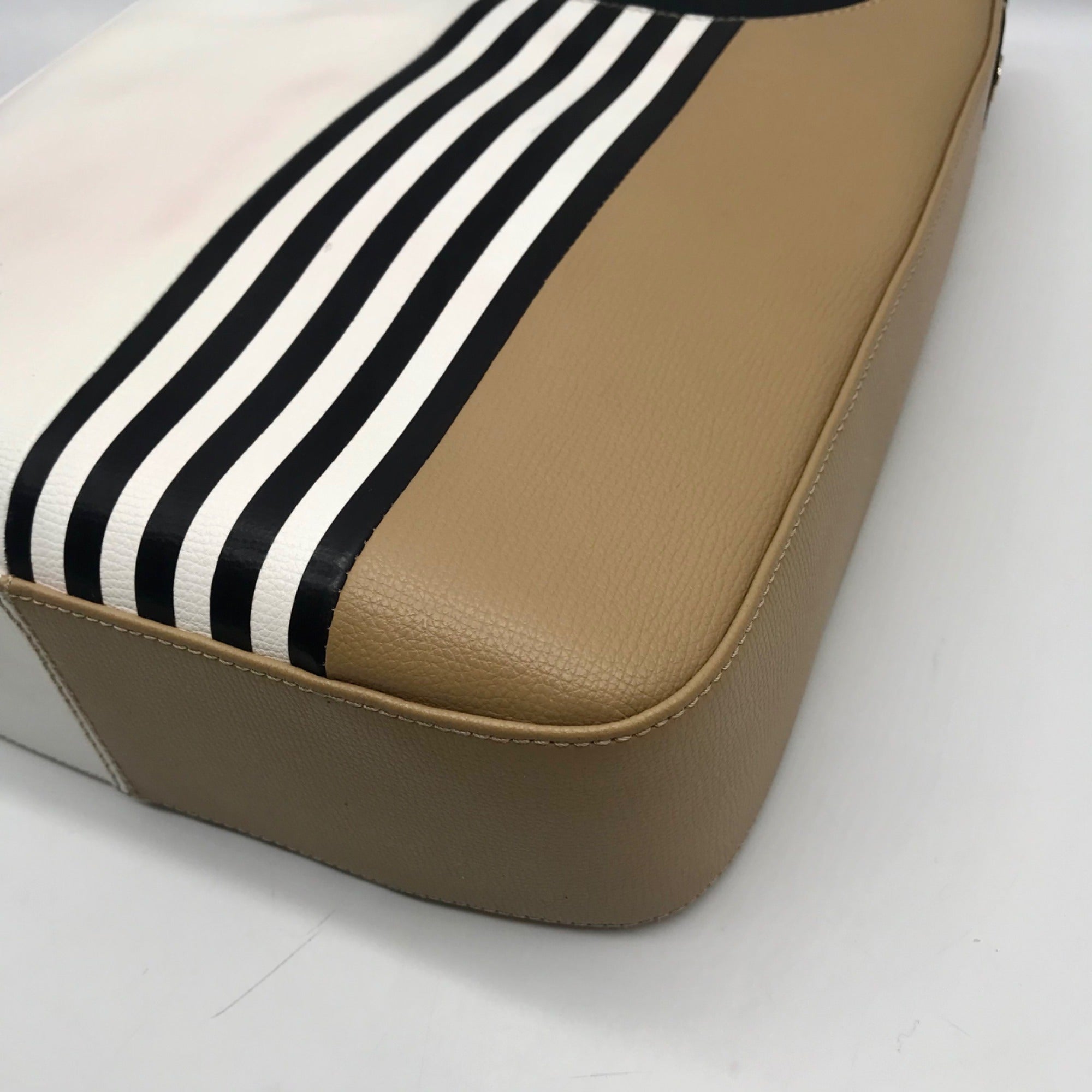 Henri Bendel White Striped Leather Bowery Messenger Bag