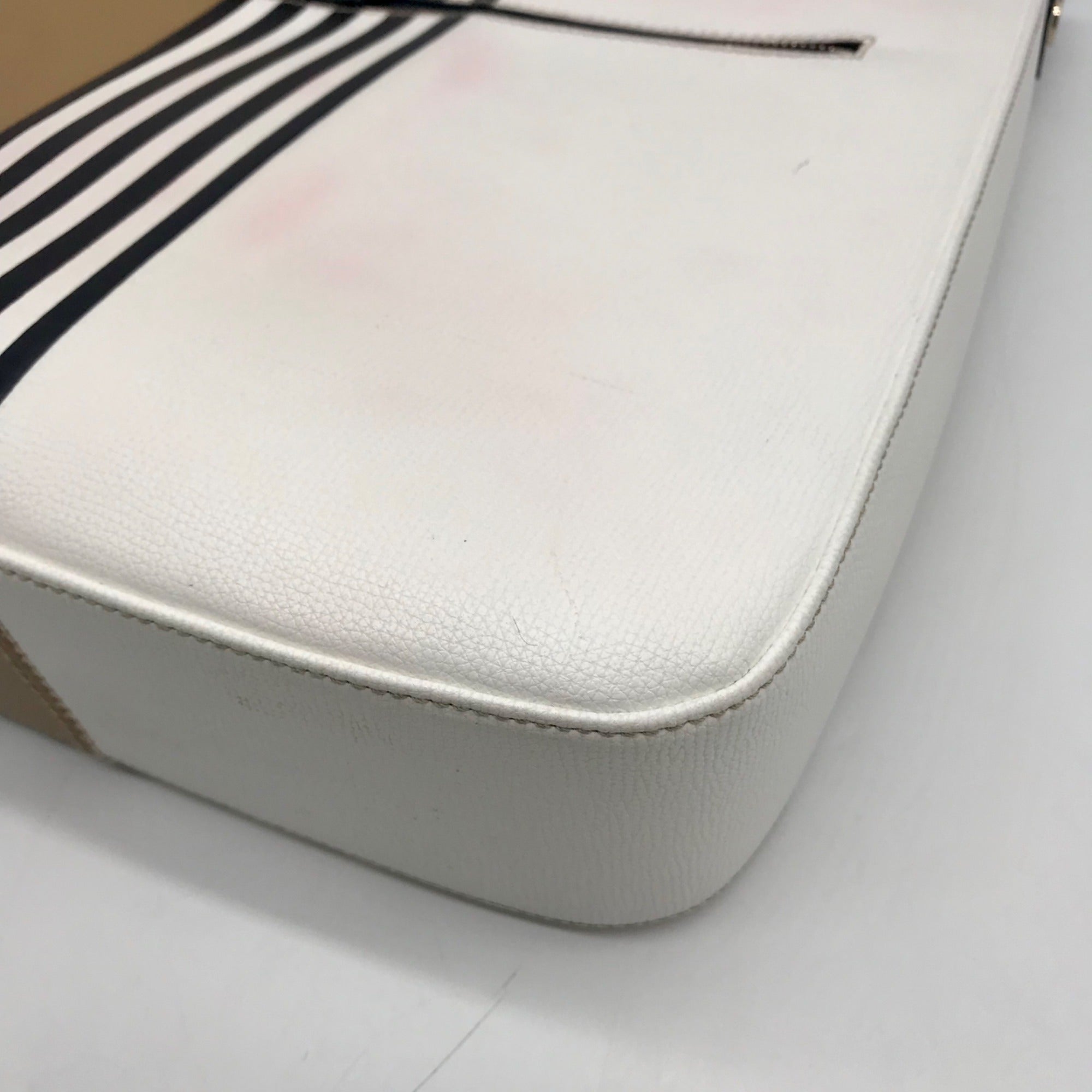 Henri Bendel White Striped Leather Bowery Messenger Bag
