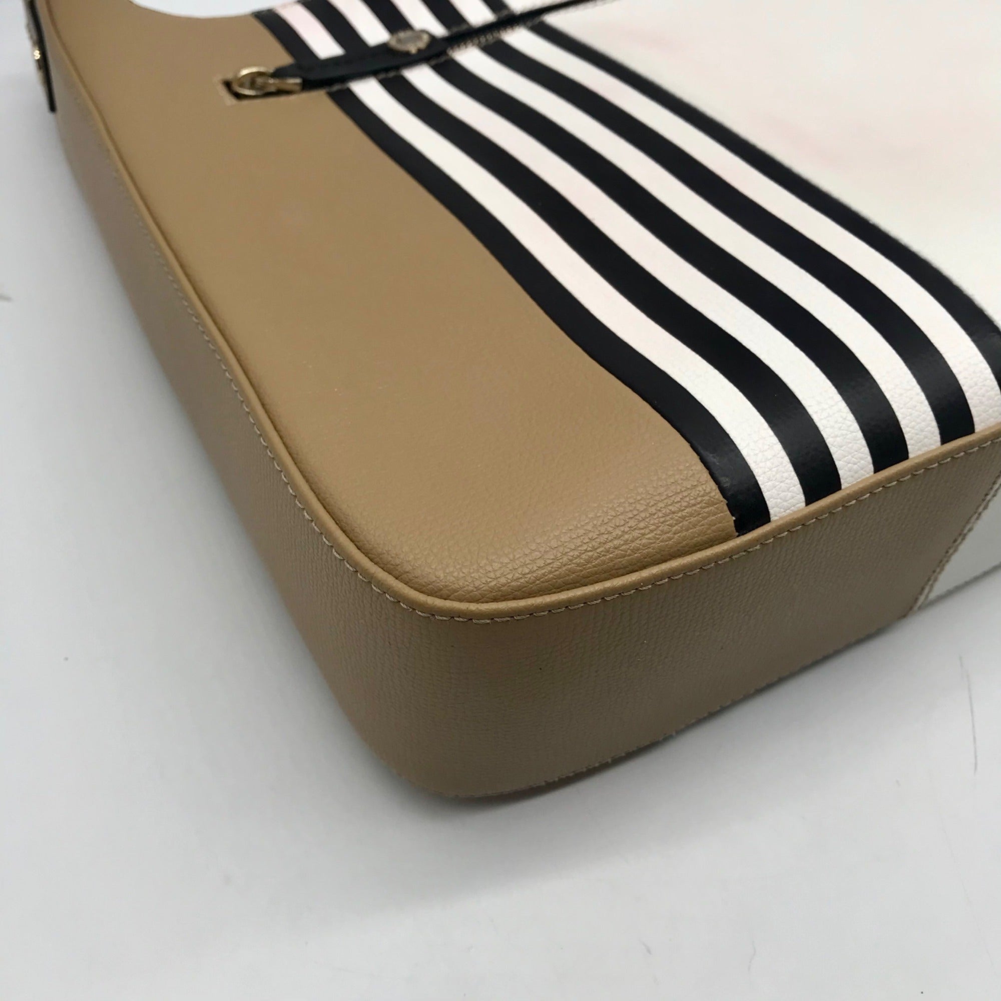 Henri Bendel White Striped Leather Bowery Messenger Bag