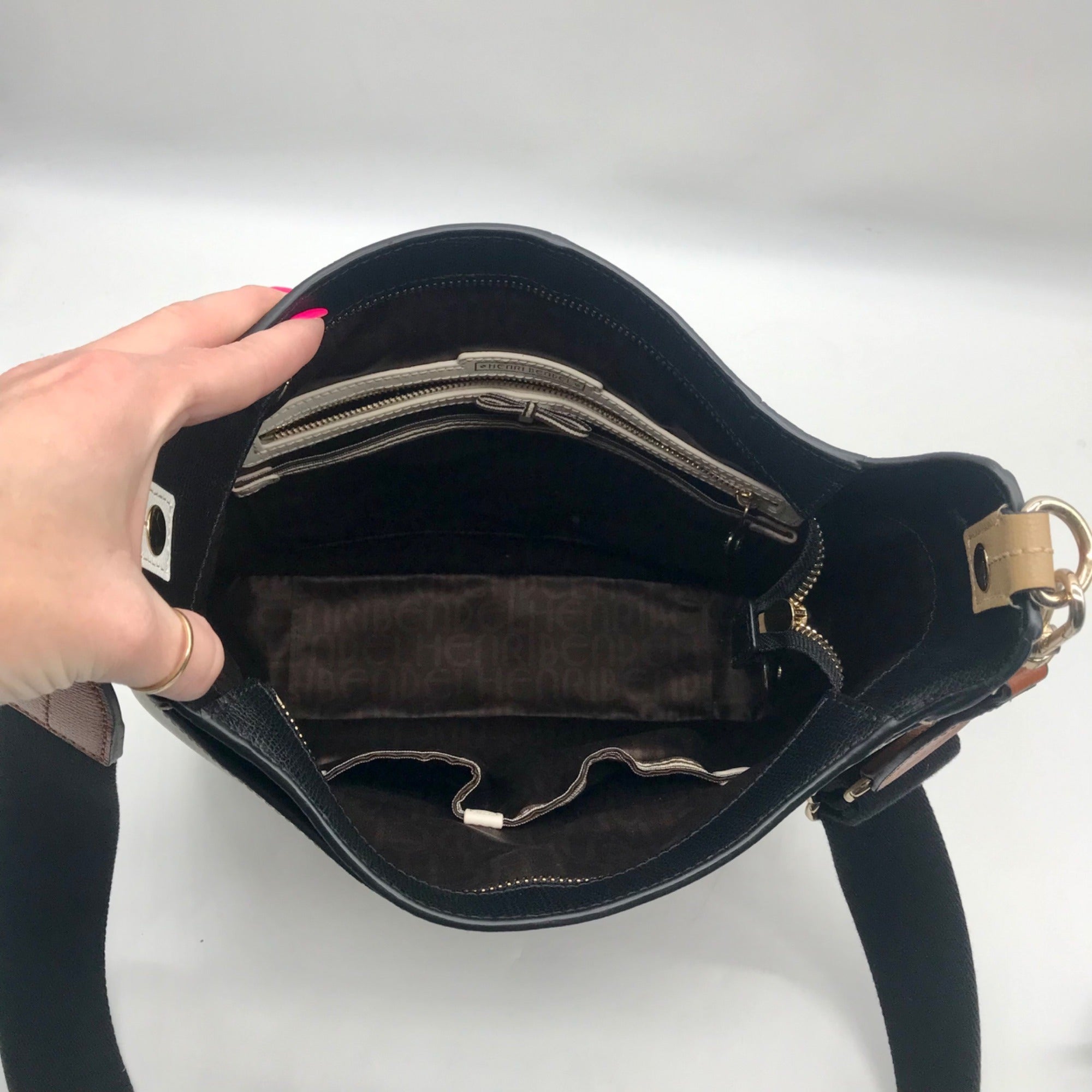 Henri Bendel White Striped Leather Bowery Messenger Bag