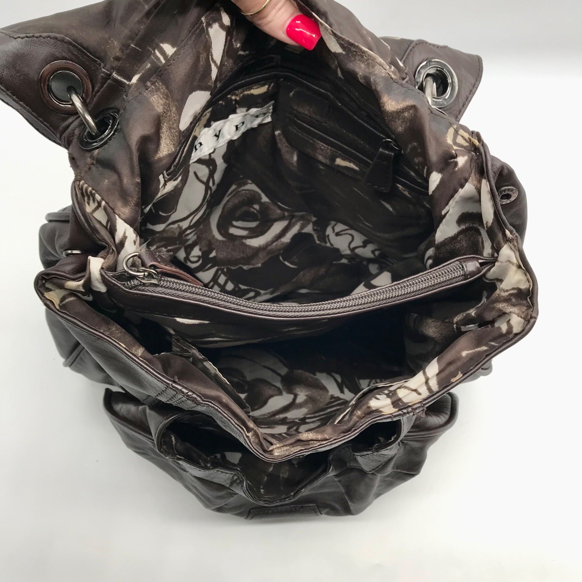 Hype Dark Brown Leather Convertible Hobo Bag