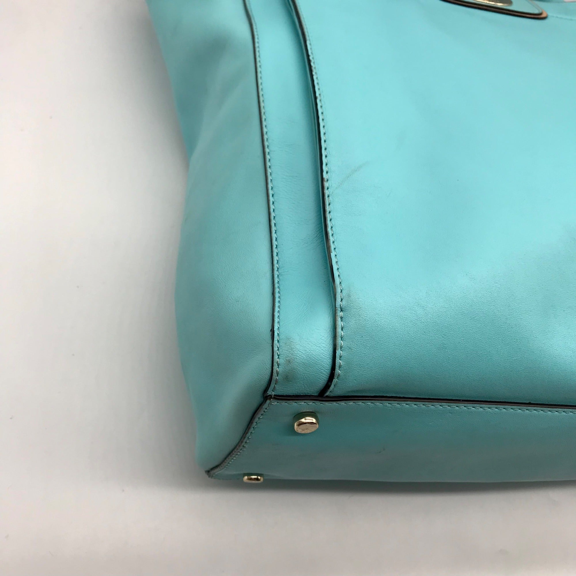 Kate Spade Turquoise Leather Hampton Janie Road Large Tote Bag