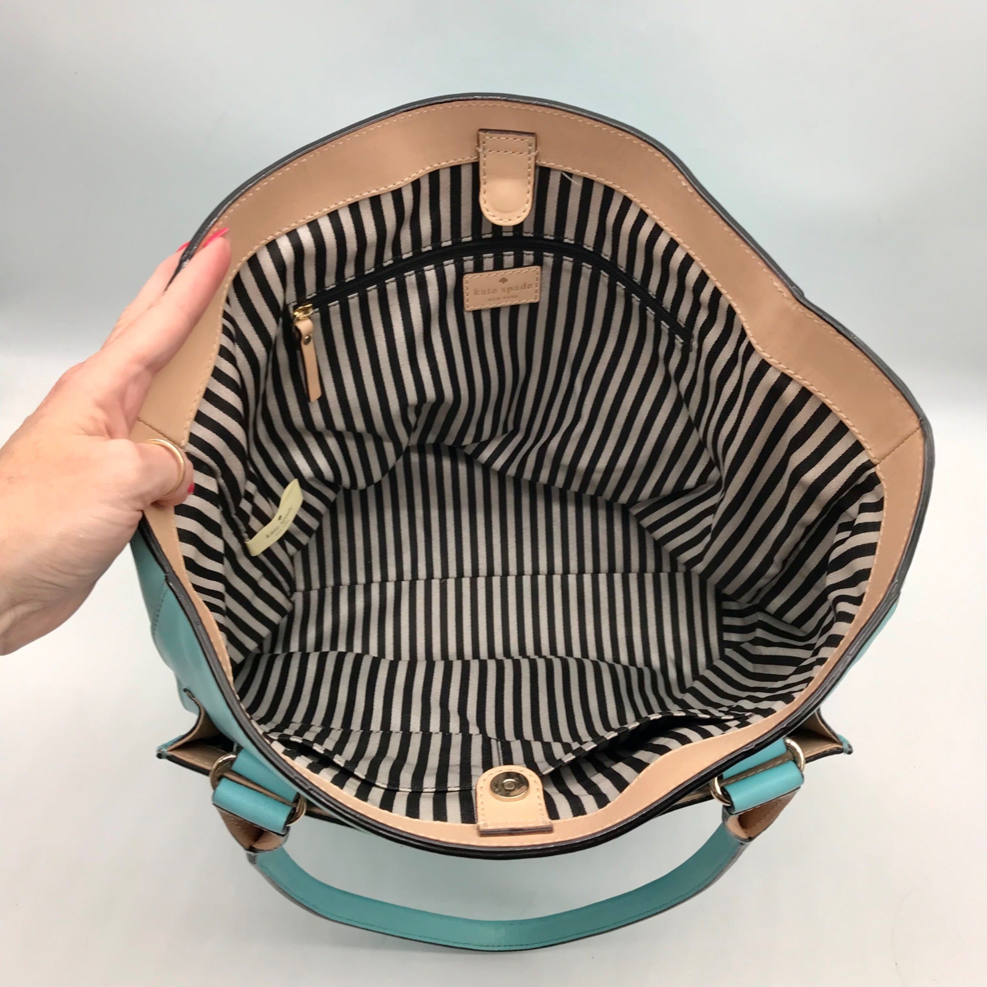 Kate Spade Turquoise Leather Hampton Janie Road Large Tote Bag