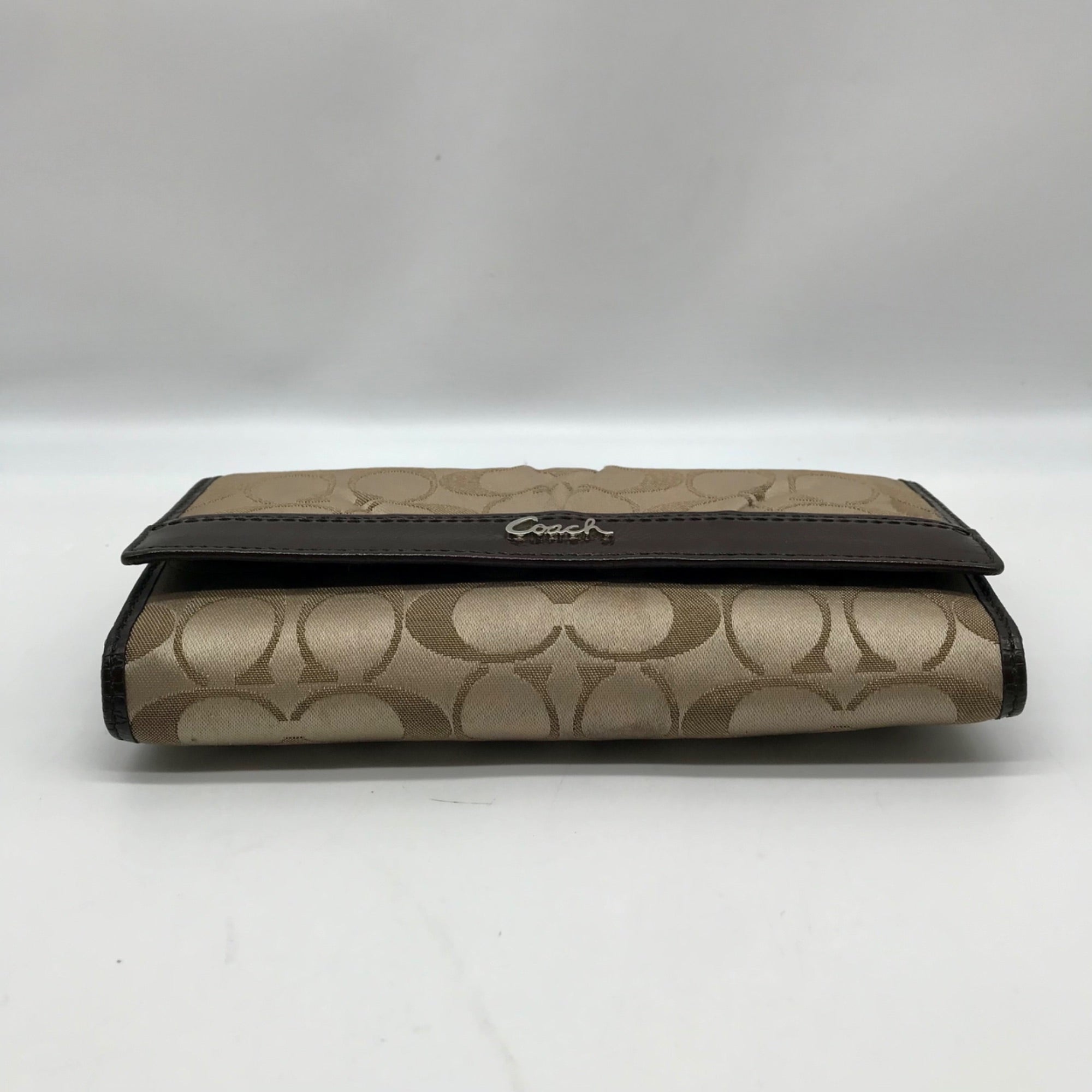 Coach Tan and Brown Canvas Logo Wallet