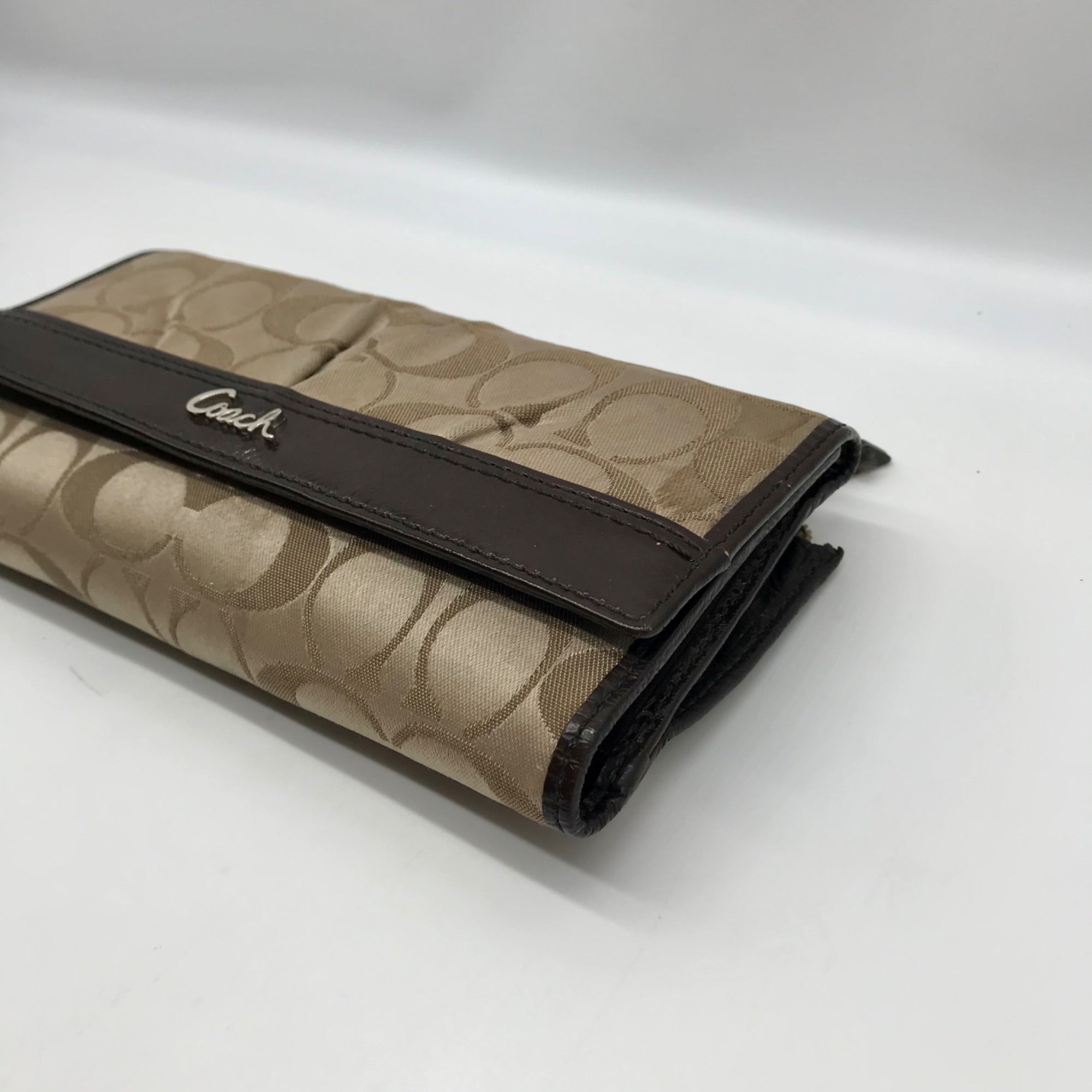 Coach Tan and Brown Canvas Logo Wallet