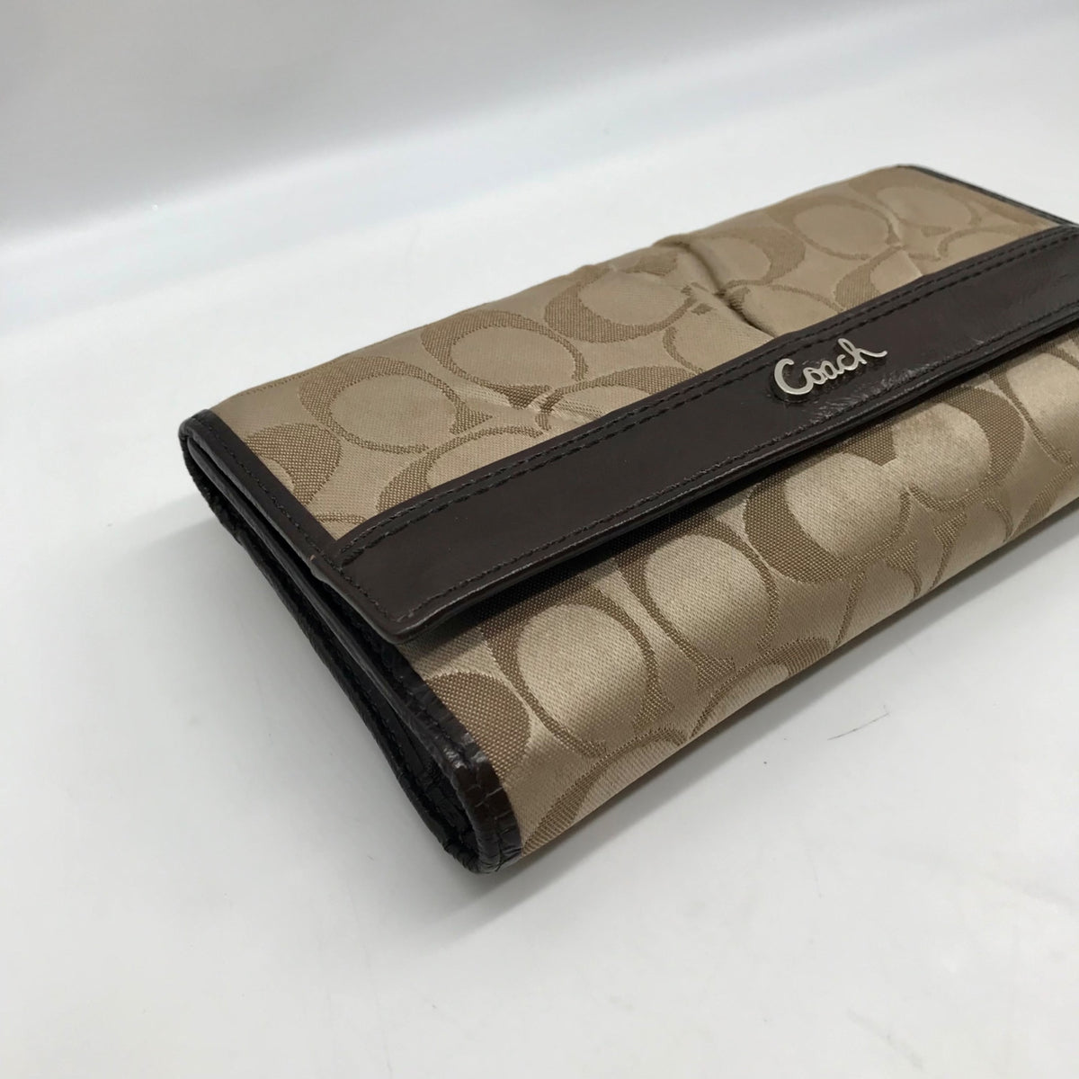 Coach Tan and Brown Canvas Logo Wallet