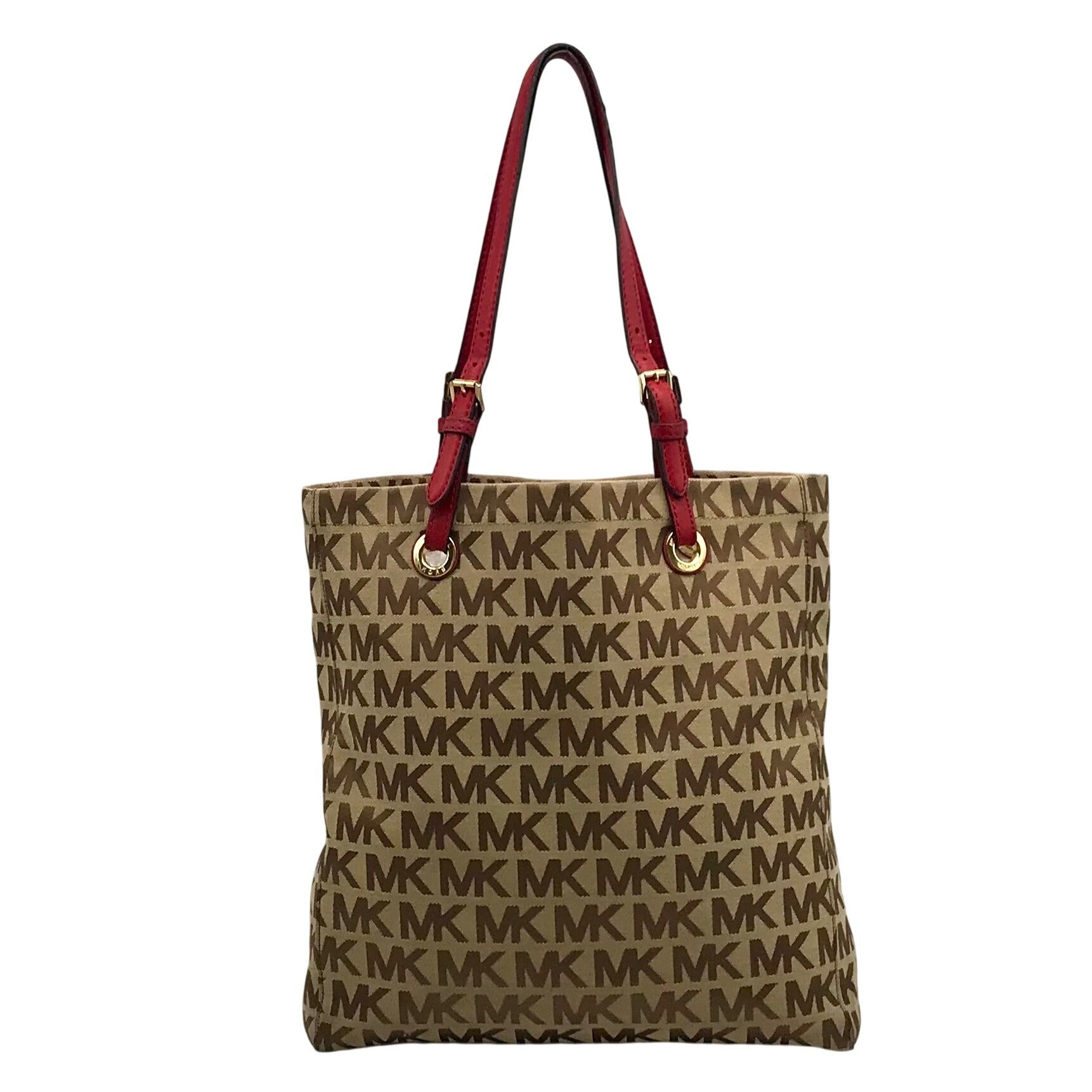 Michael Kors Tan &amp; Brown Monogram Jacquard Canvas Tote Bag