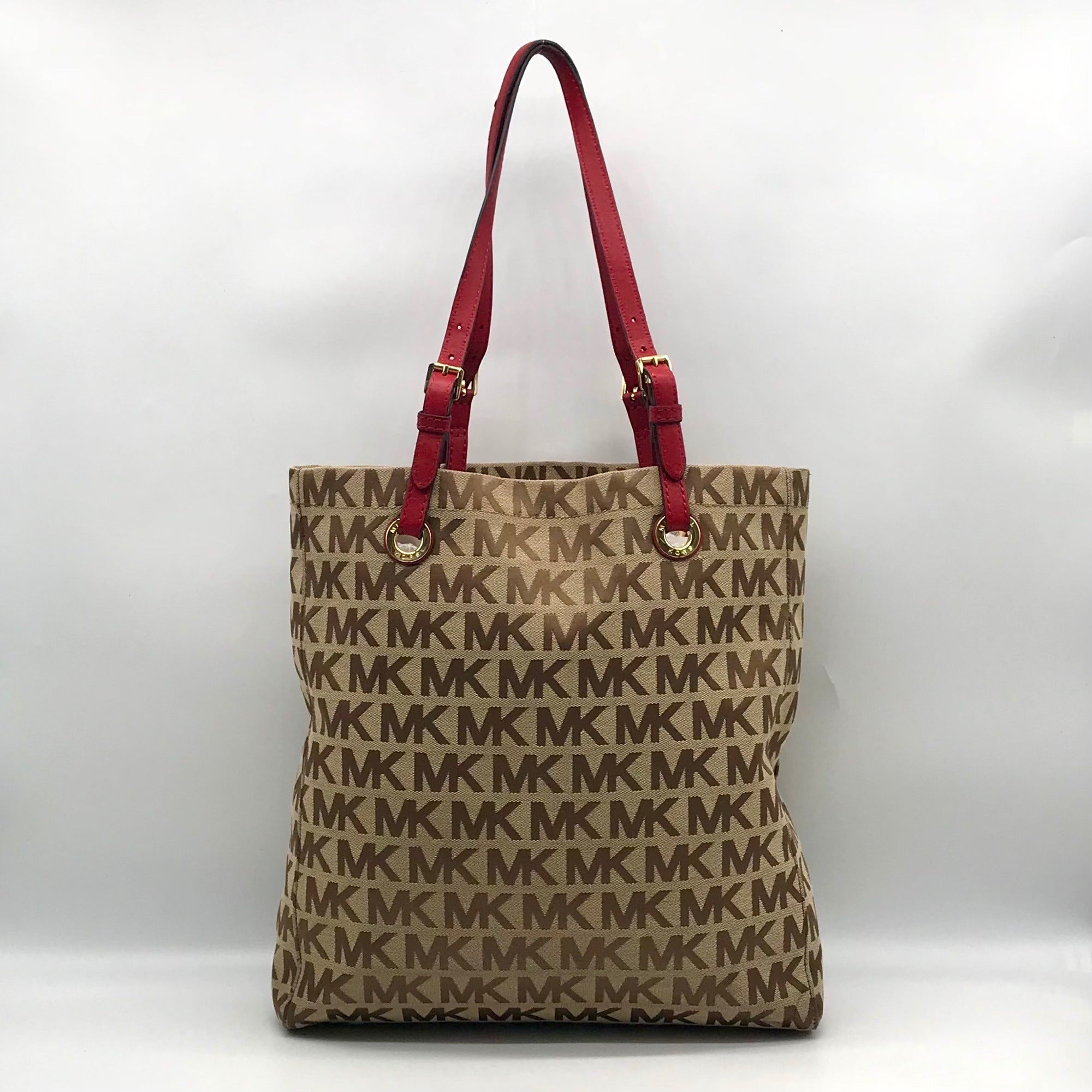 Michael Kors Tan &amp; Brown Monogram Jacquard Canvas Tote Bag