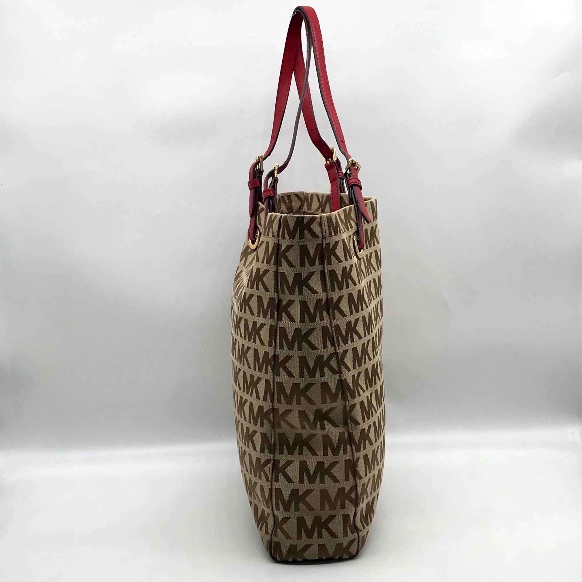 Michael Kors Tan &amp; Brown Monogram Jacquard Canvas Tote Bag