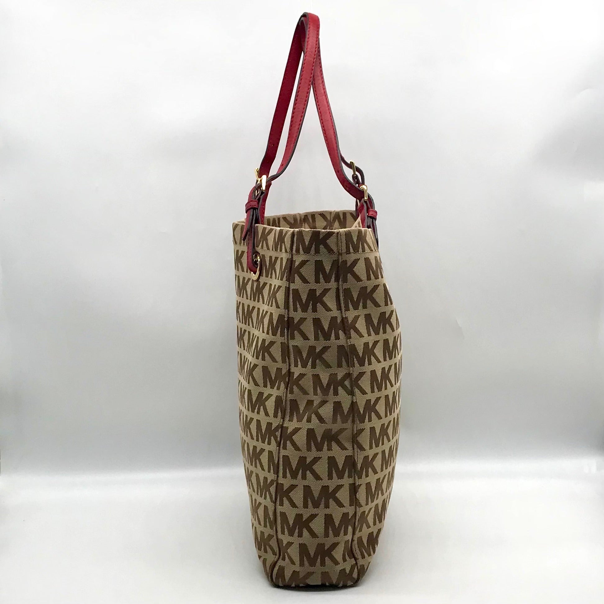 Michael Kors Tan &amp; Brown Monogram Jacquard Canvas Tote Bag