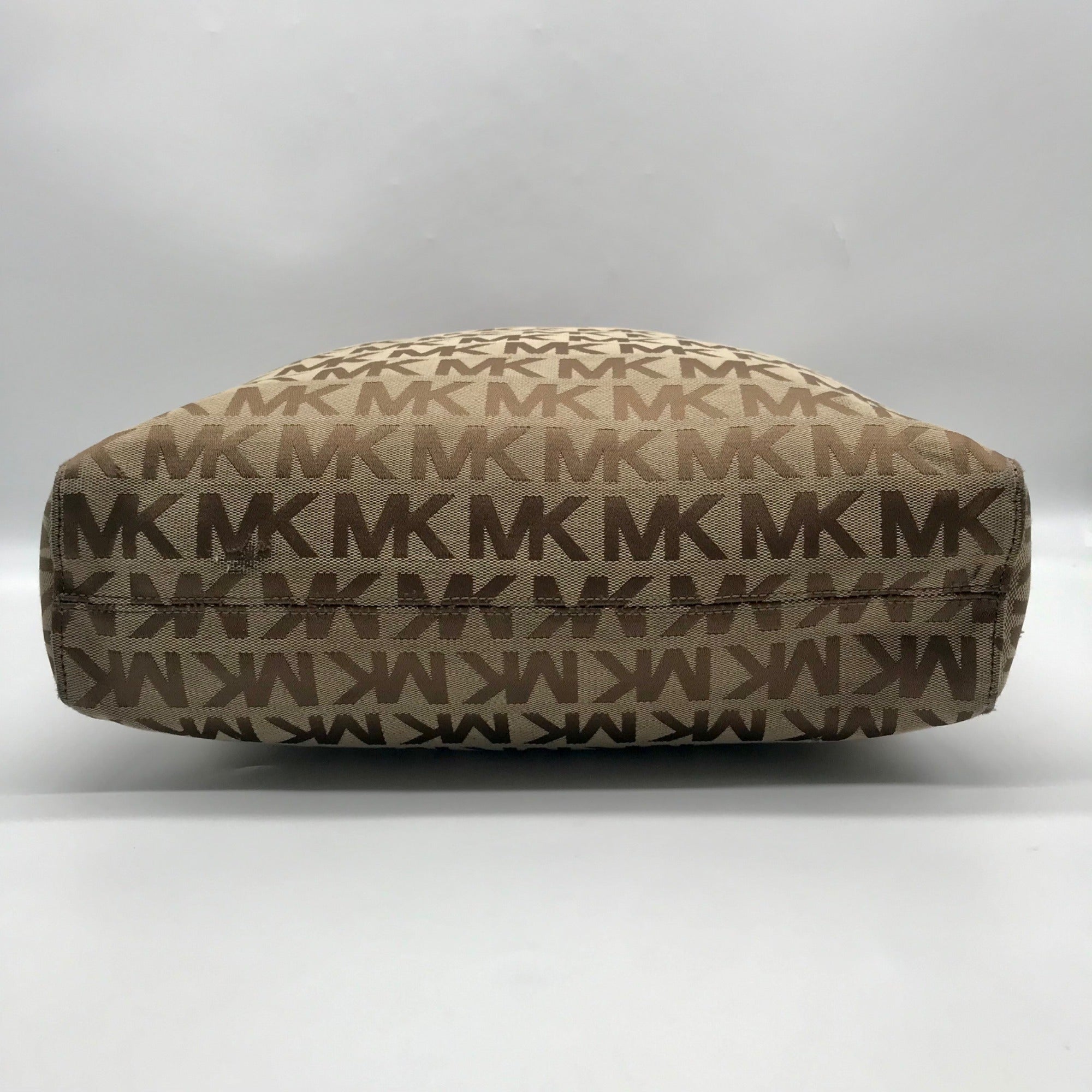 Michael Kors Tan &amp; Brown Monogram Jacquard Canvas Tote Bag