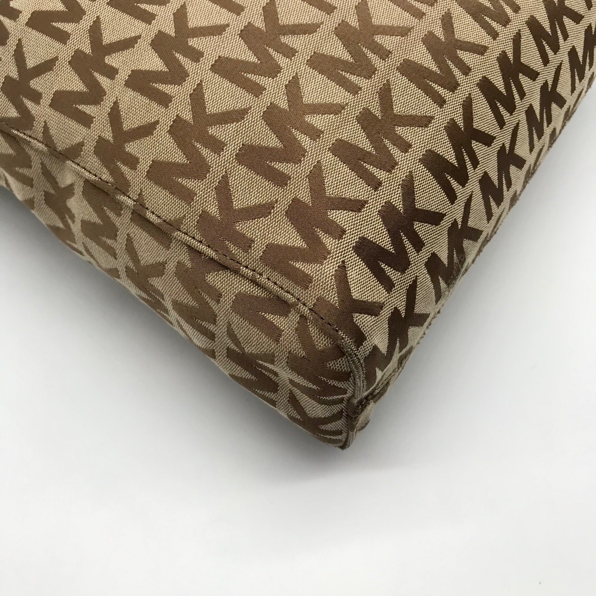 Michael Kors Tan &amp; Brown Monogram Jacquard Canvas Tote Bag