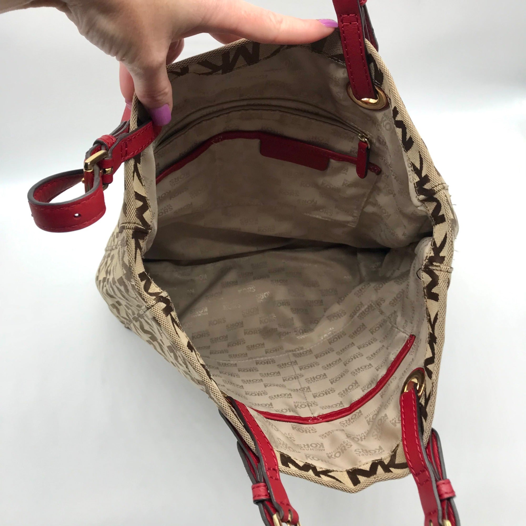 Michael Kors Tan &amp; Brown Monogram Jacquard Canvas Tote Bag