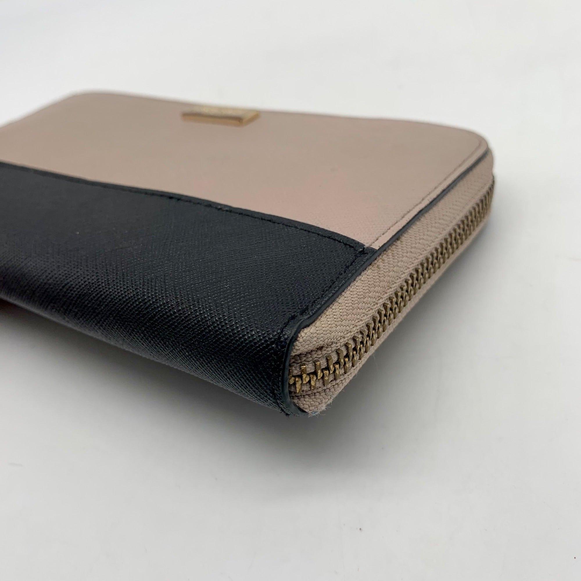 Kate Spade Laurel Way Taupe and Black Colorblock Zip Around Wallet