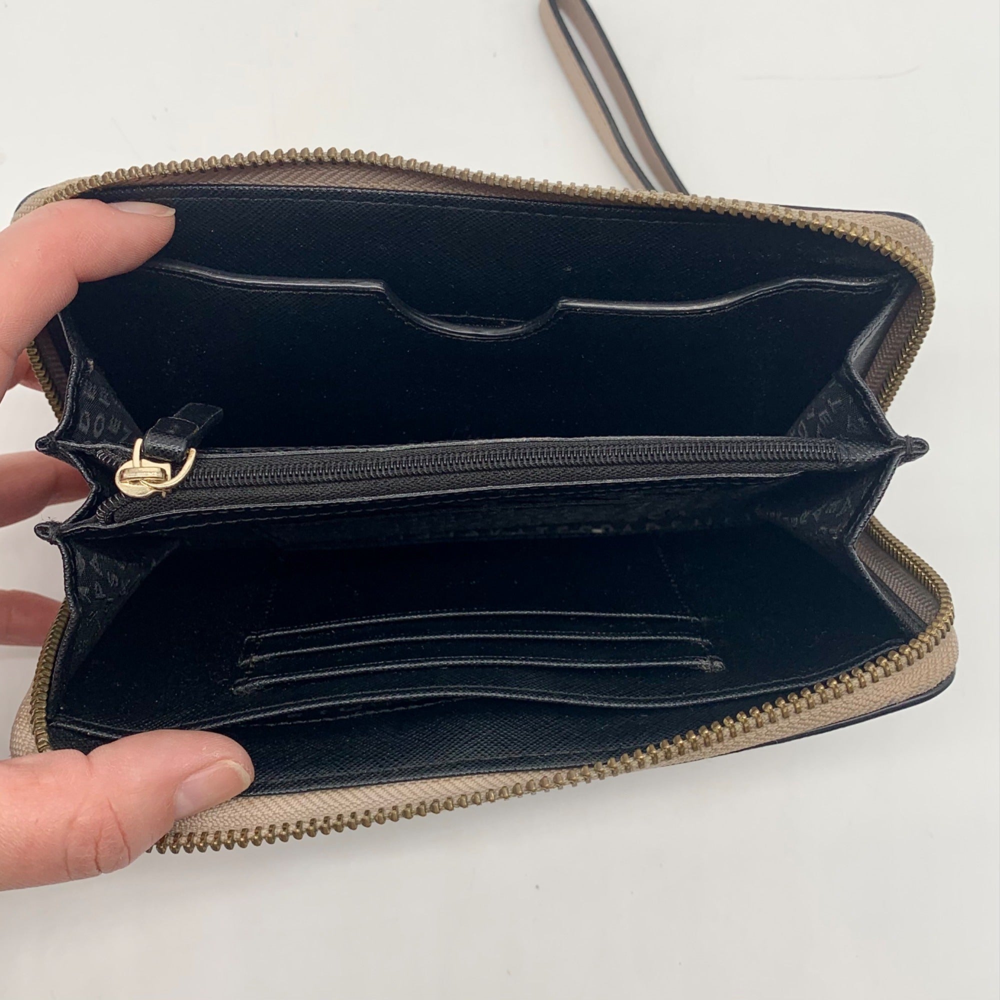 Kate Spade Laurel Way Taupe and Black Colorblock Zip Around Wallet