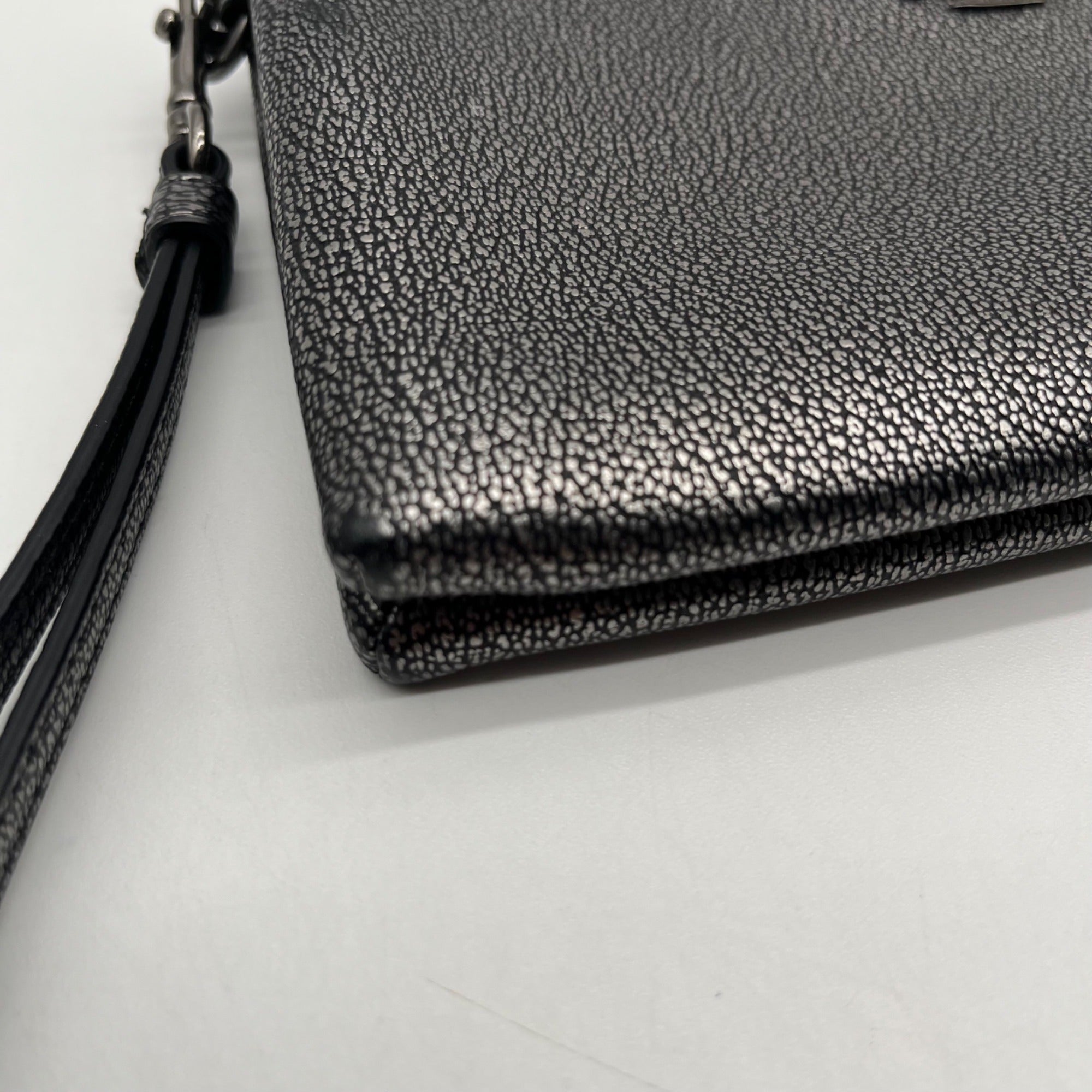 Coach Metallic Silver Leather Wristlet
