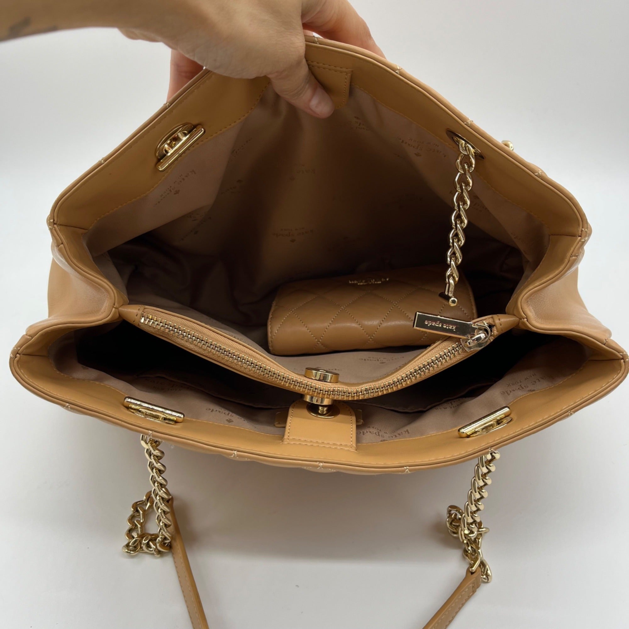 Kate Spade Tan Leather Quilted Tote Bag With Matching Wallet