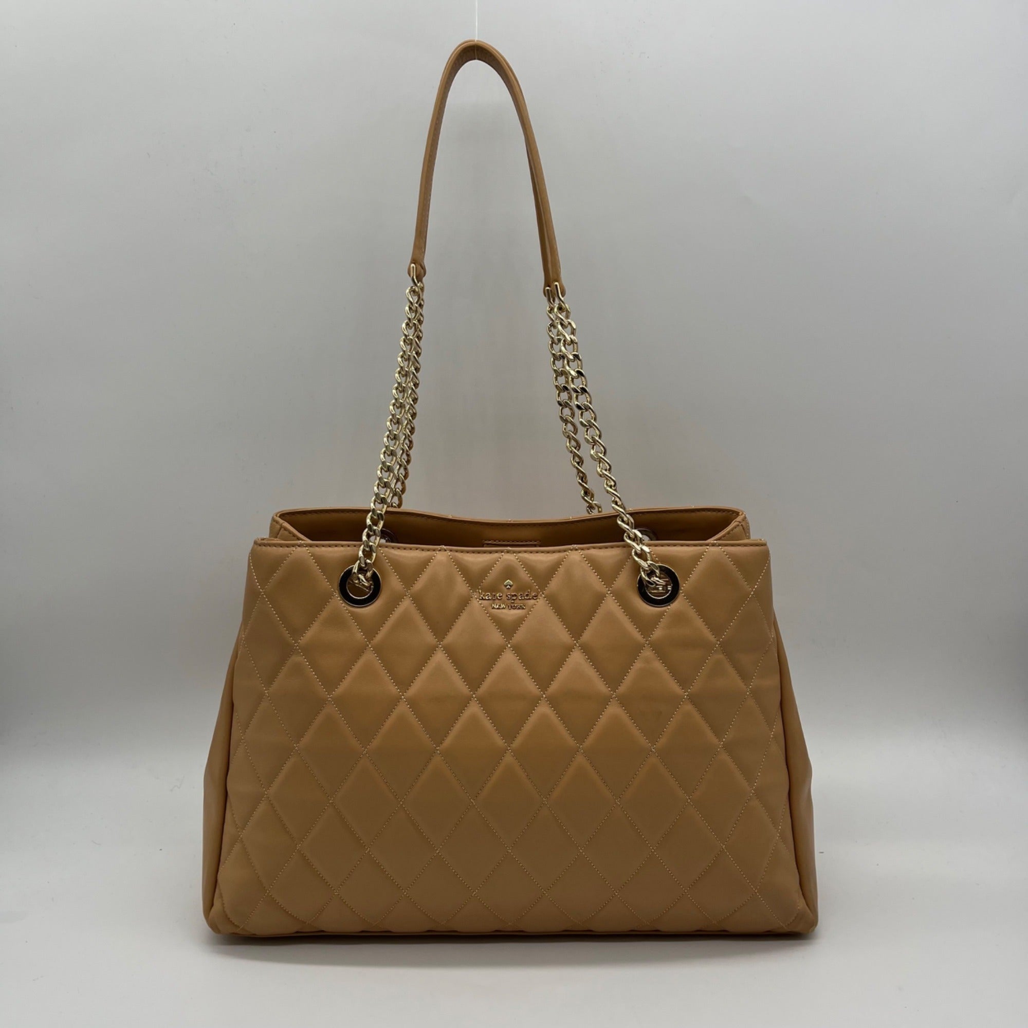 Kate Spade Tan Leather Quilted Tote Bag With Matching Wallet