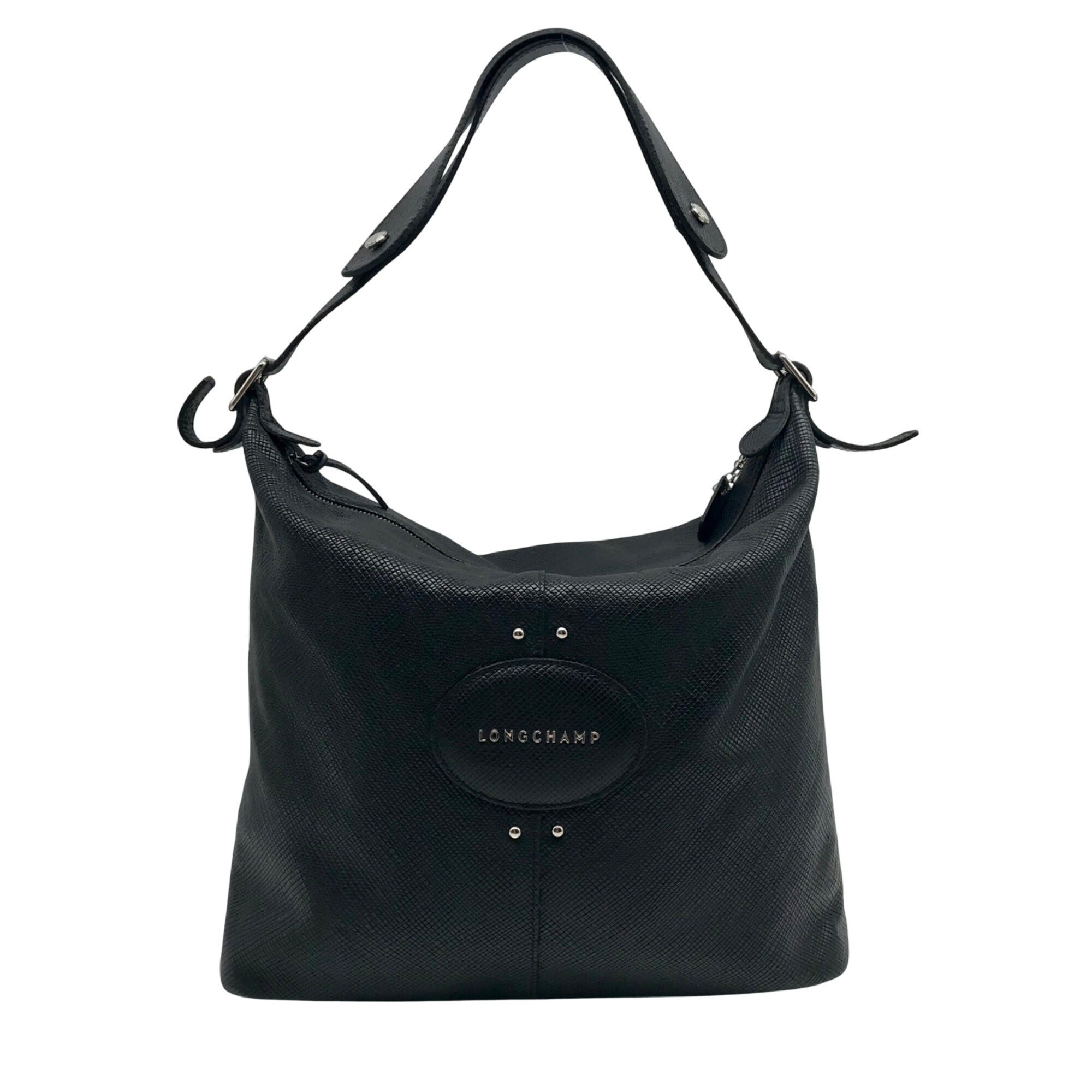 Longchamp Black Leather Hobo Bag