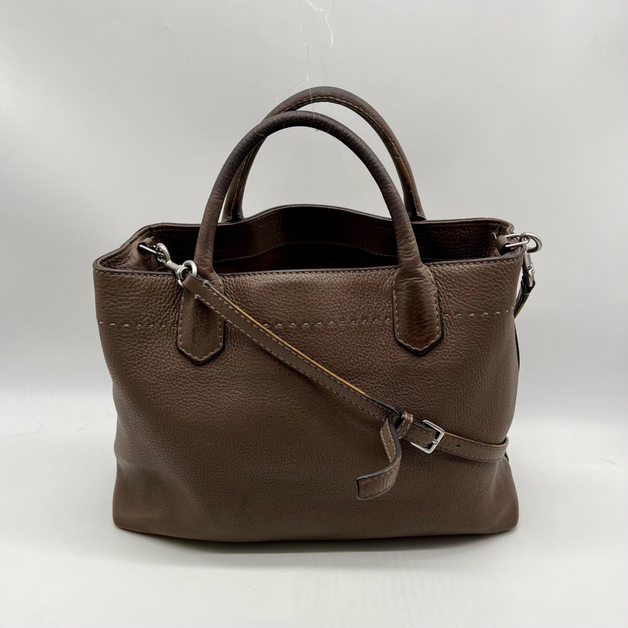 Tory Burch Brown Pebbled Leather Satchel Bag