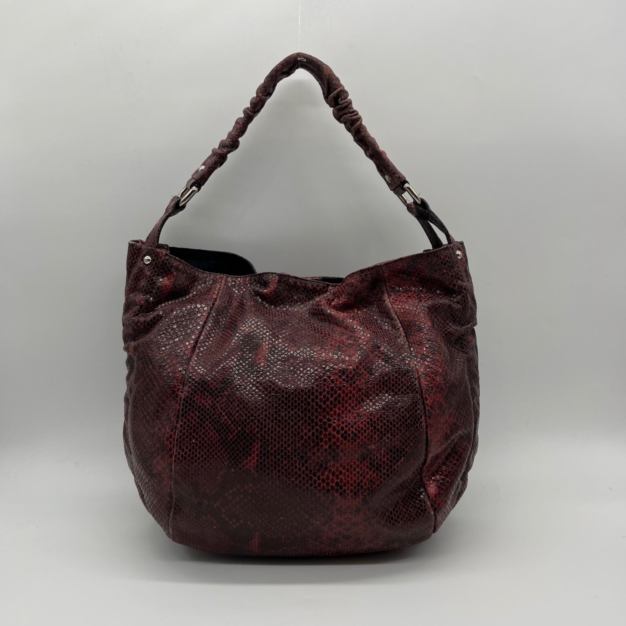 Furla Red Snakeskin-Embossed Leather Hobo Shoulder Bag