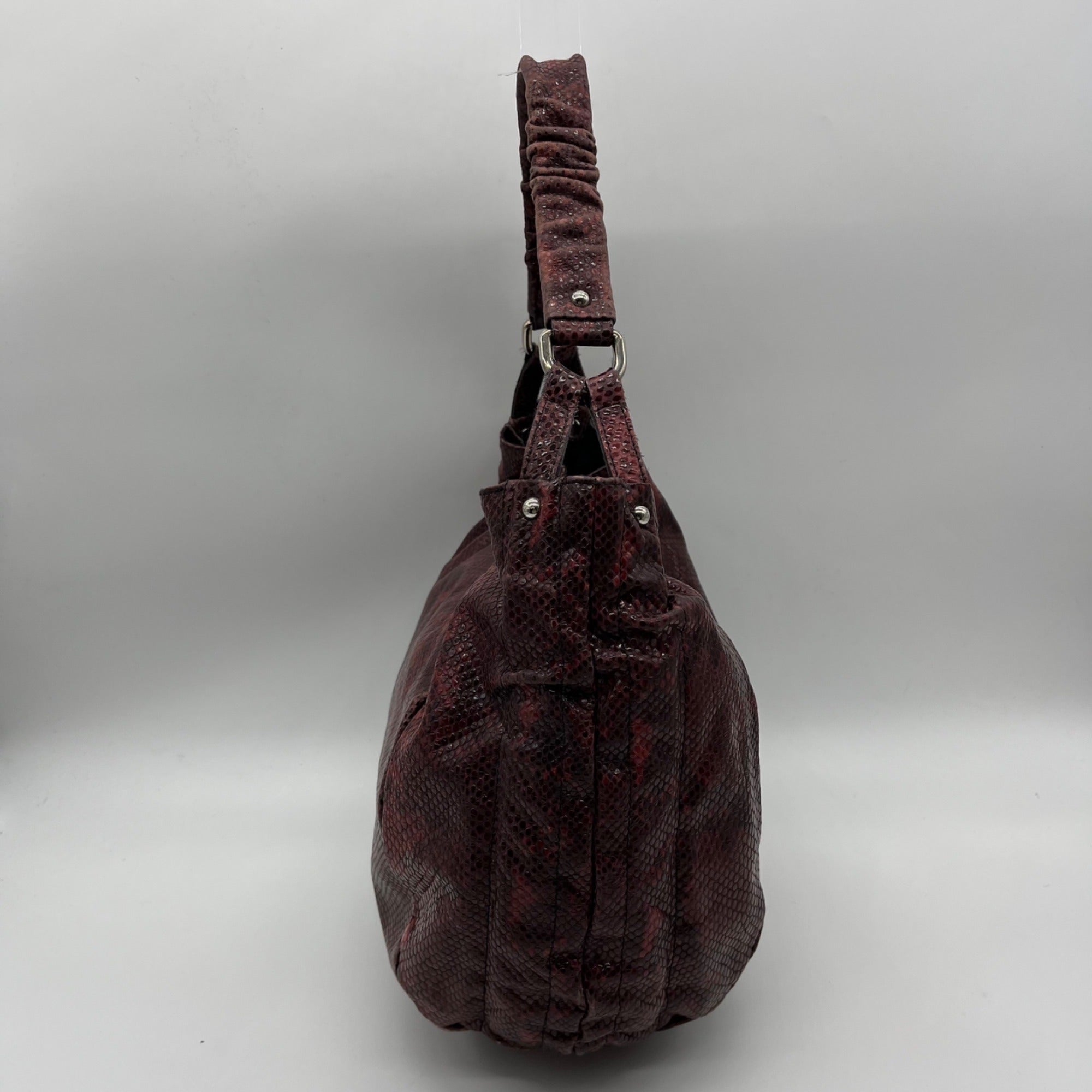 Furla Red Snakeskin-Embossed Leather Hobo Shoulder Bag