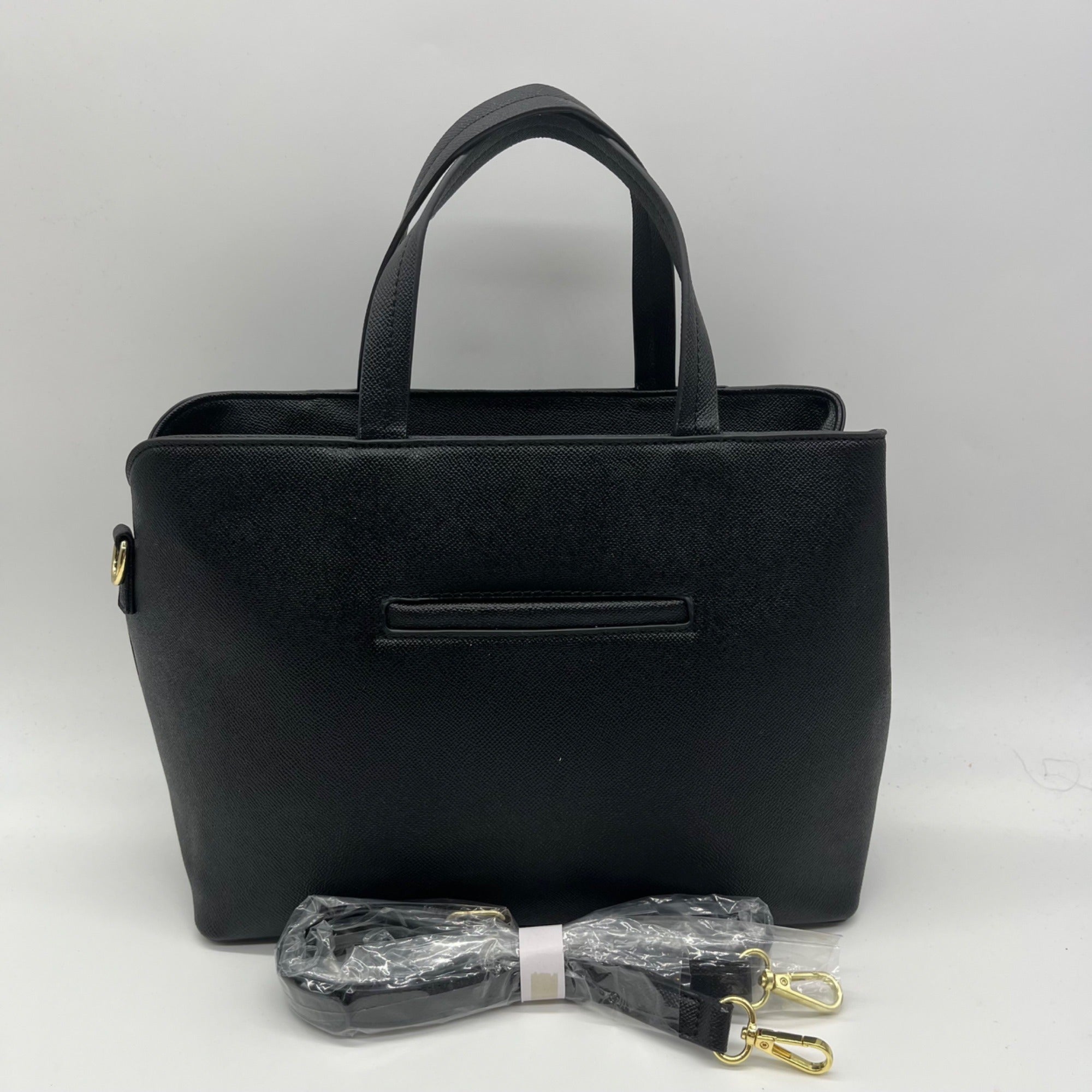 London Fog Black Faux Leather Studded Satchel Bag