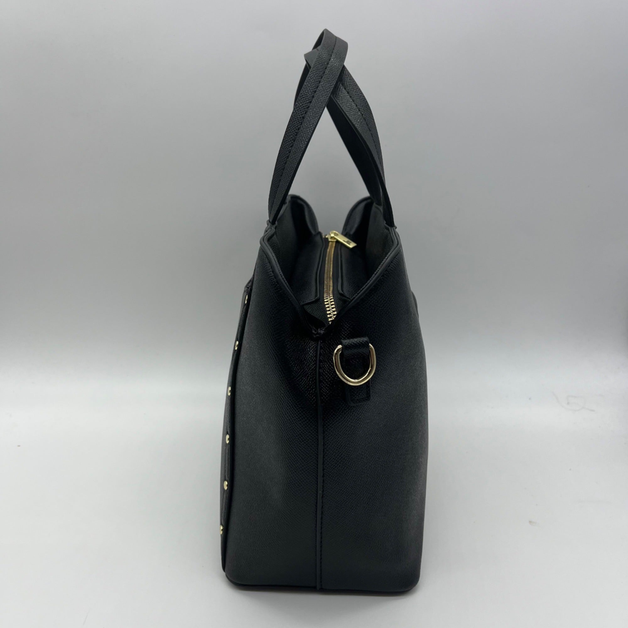 London Fog Black Faux Leather Studded Satchel Bag