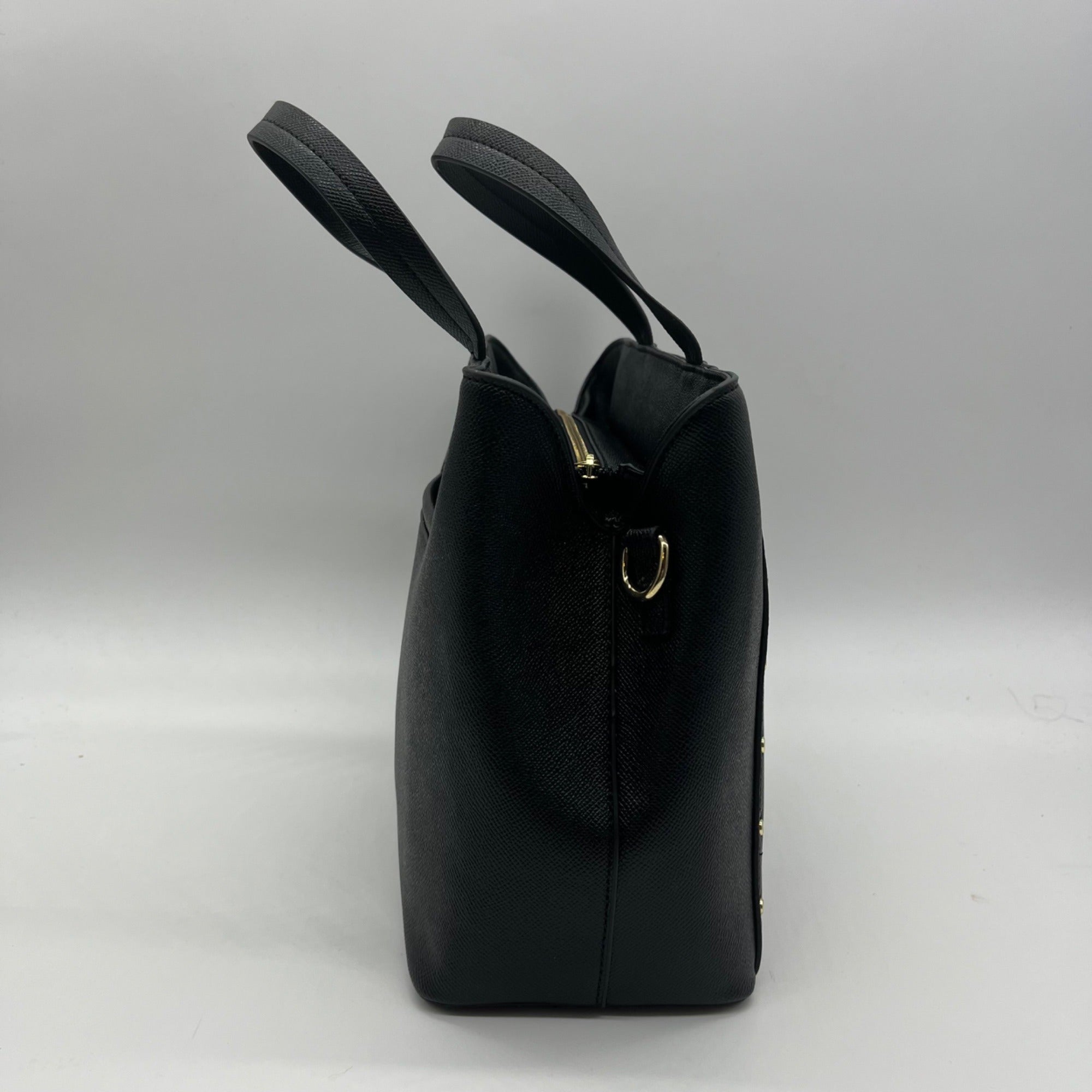 London Fog Black Faux Leather Studded Satchel Bag