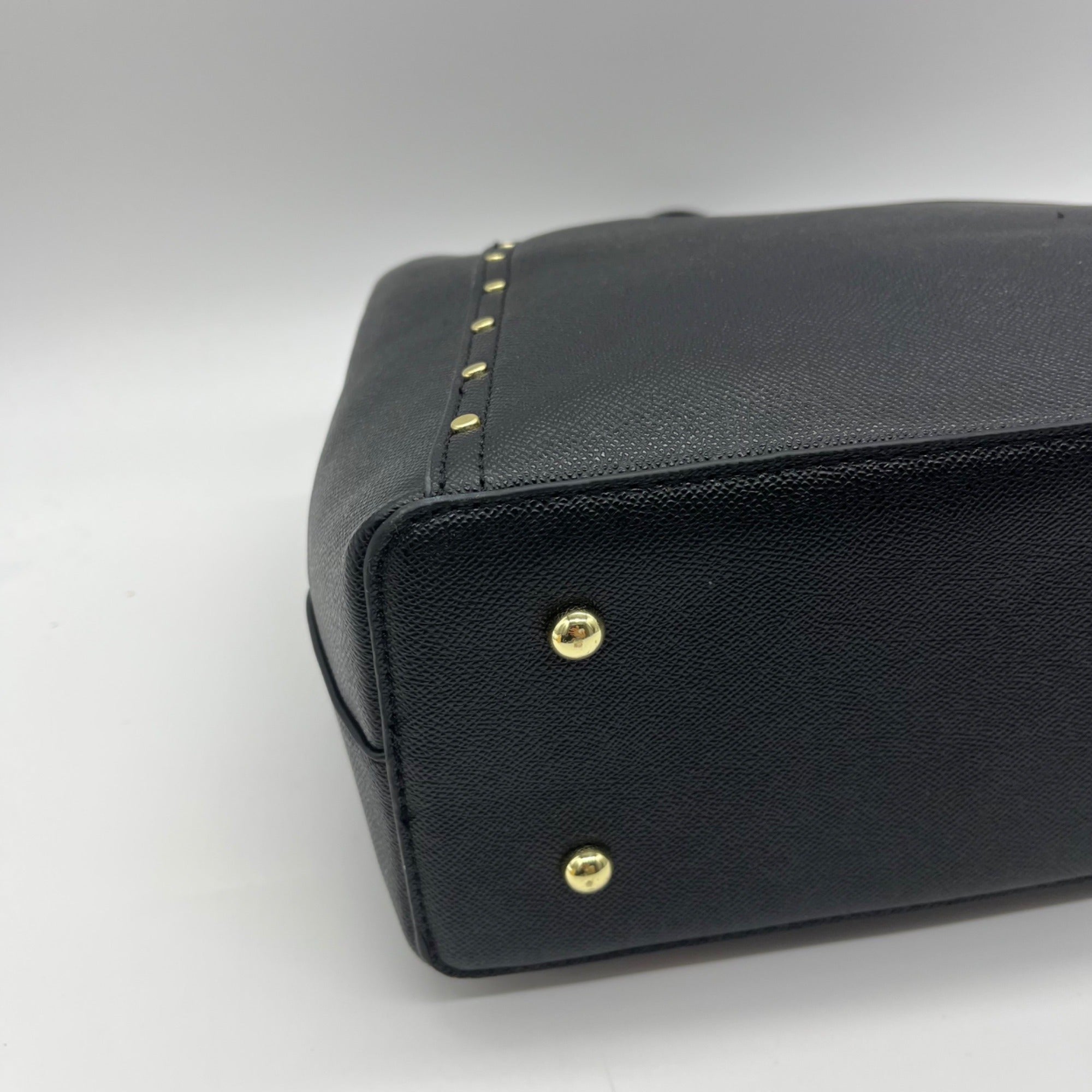 London Fog Black Faux Leather Studded Satchel Bag