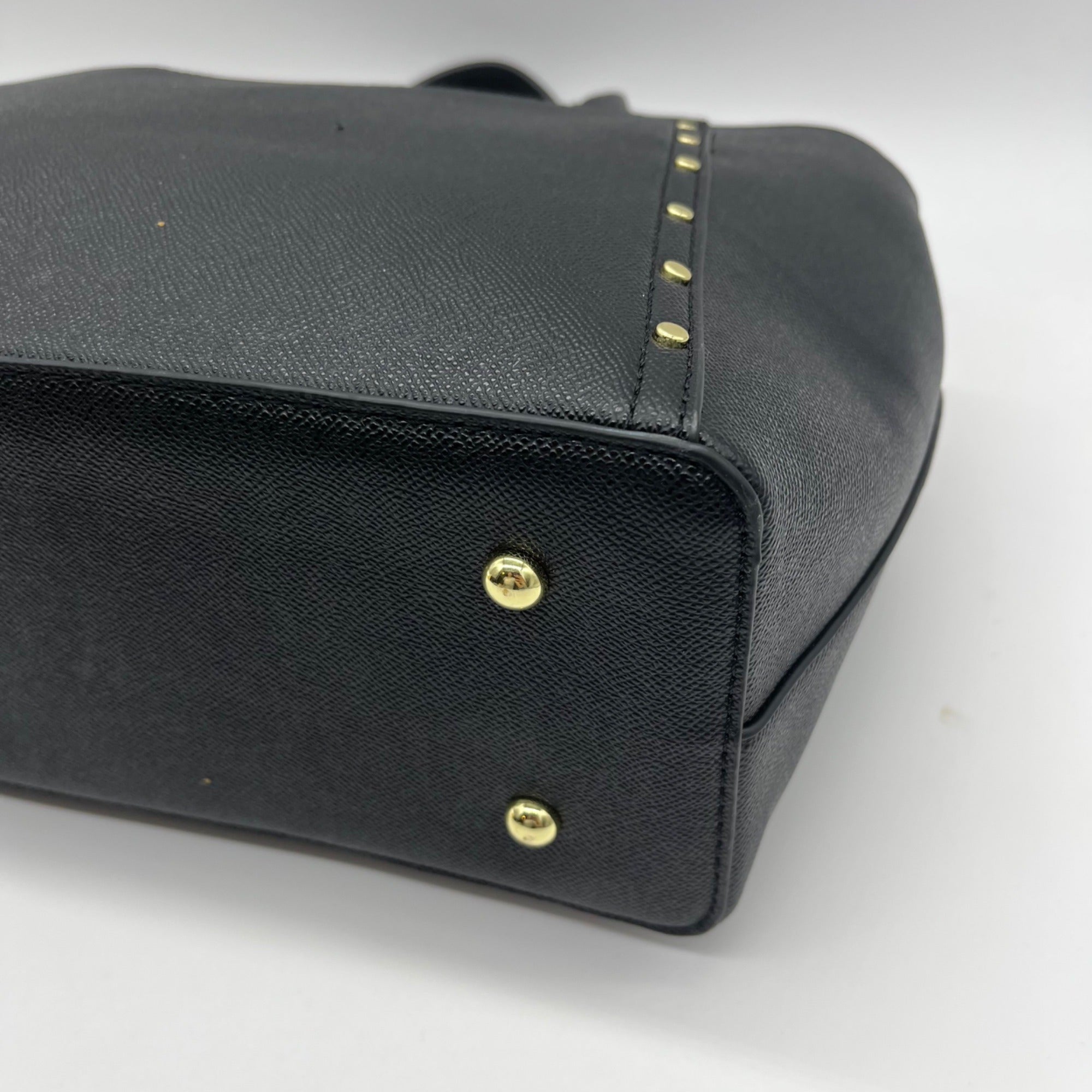 London Fog Black Faux Leather Studded Satchel Bag