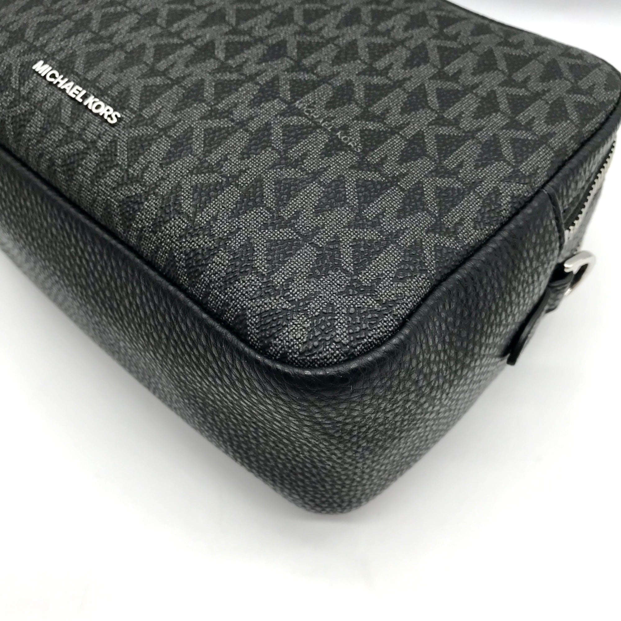 Michael Kors Black Coated Canvas Double Zip Bryant Chain Camera Crossbody