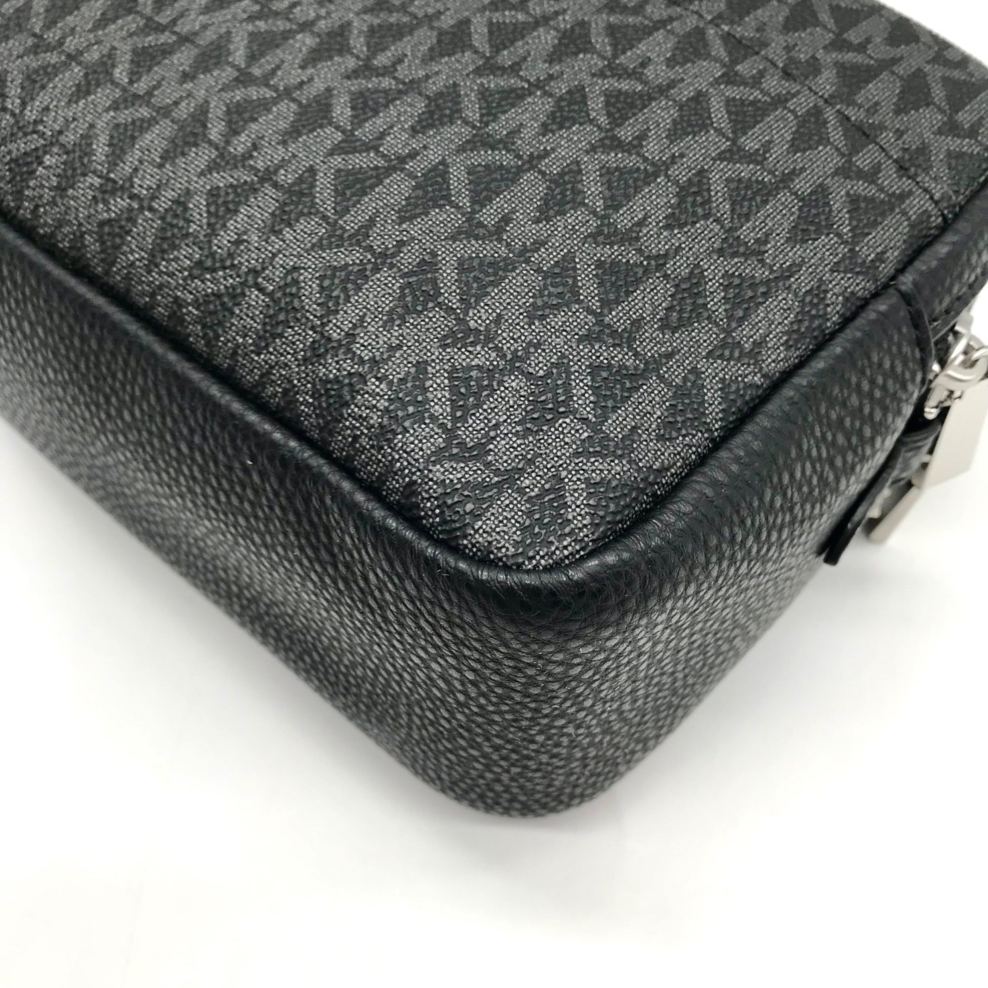 Michael Kors Black Coated Canvas Double Zip Bryant Chain Camera Crossbody