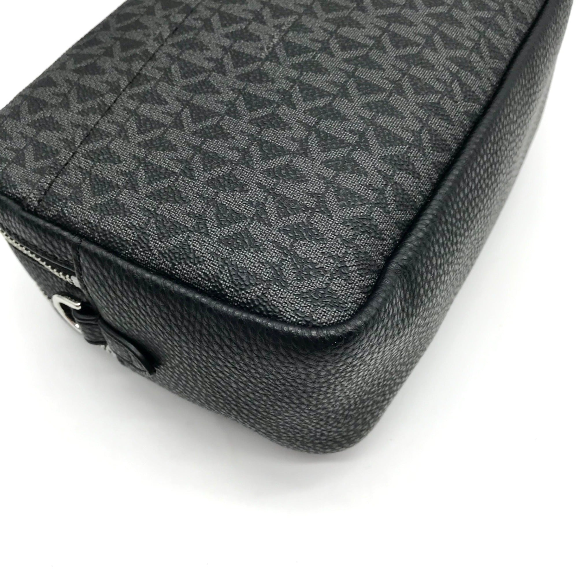 Michael Kors Black Coated Canvas Double Zip Bryant Chain Camera Crossbody