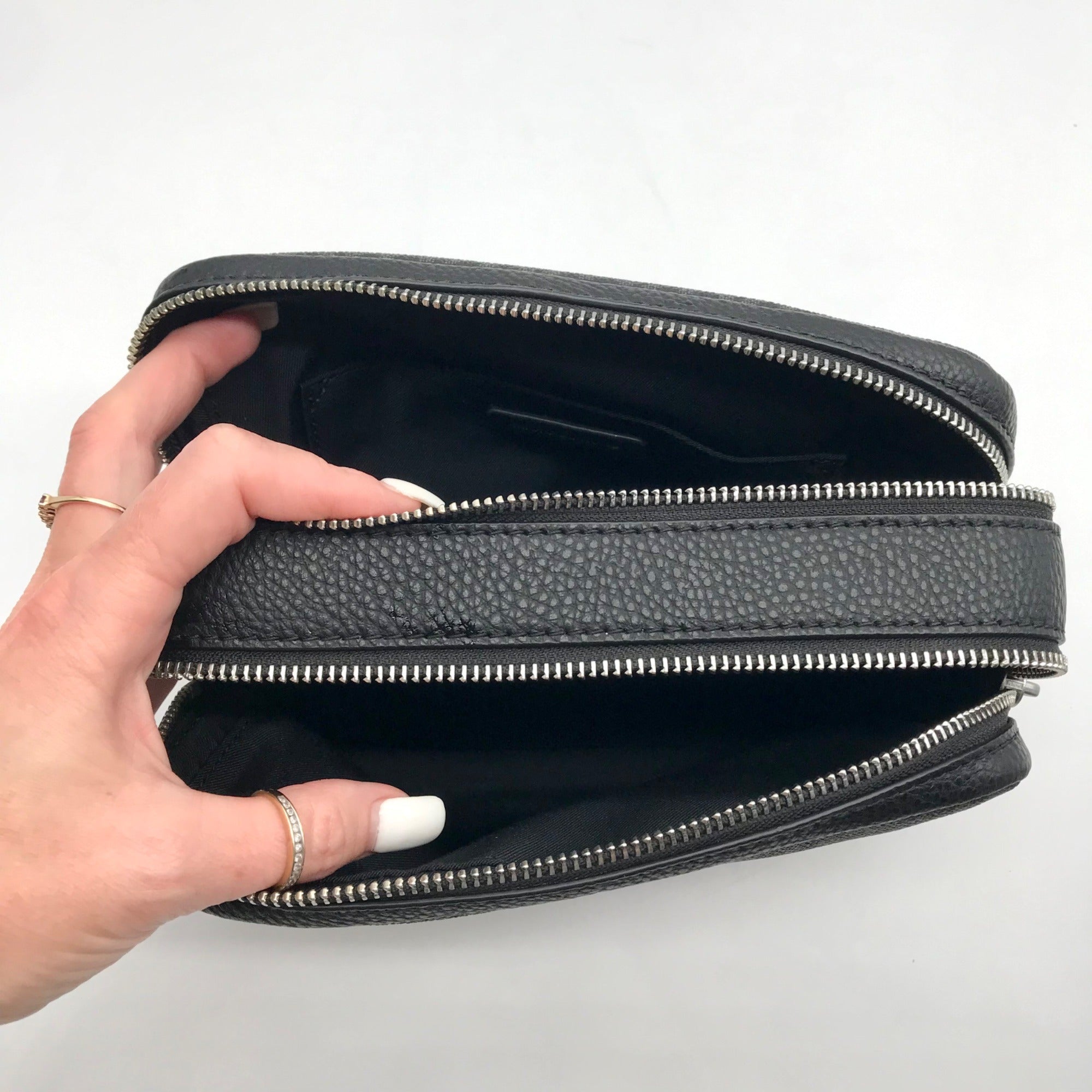 Michael Kors Black Coated Canvas Double Zip Bryant Chain Camera Crossbody