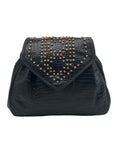 Sharif Vintage Black Croc Embossed Leather Studded Crossbody