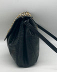 Sharif Vintage Black Croc Embossed Leather Studded Crossbody