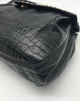 Sharif Vintage Black Croc Embossed Leather Studded Crossbody